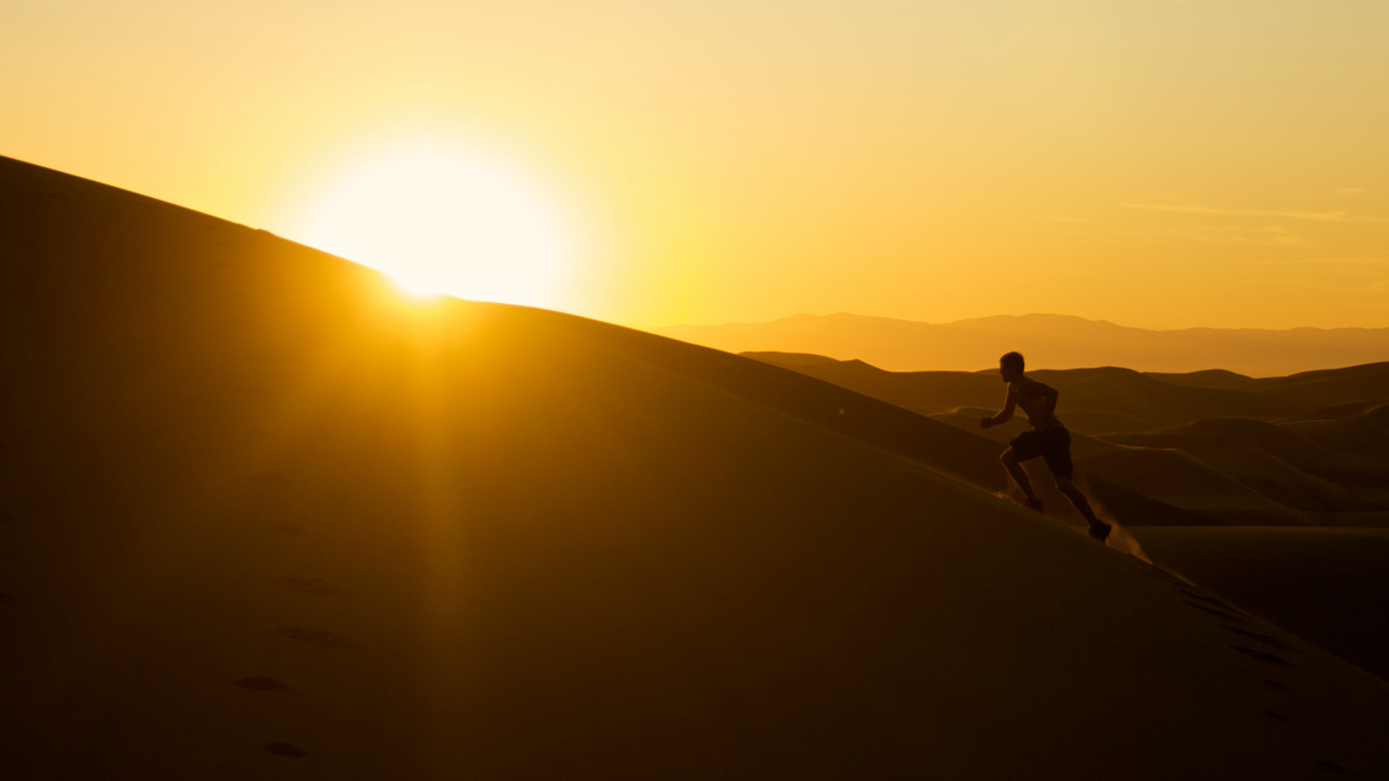 Mann in Schwarzer Jacke, Der Tagsüber Auf Sand Geht. Wallpaper in 1280x720 Resolution