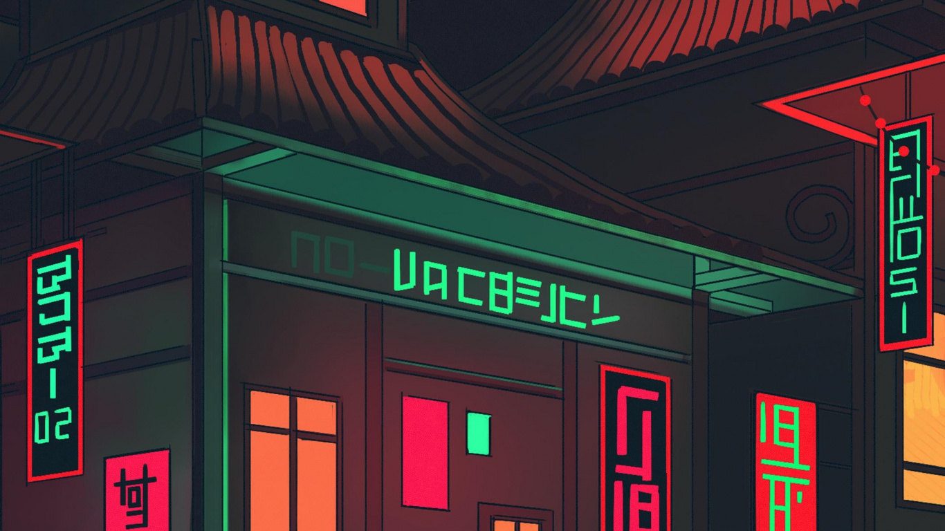 Arte, Neon, Edificio, Luz, Ventana. Wallpaper in 1366x768 Resolution