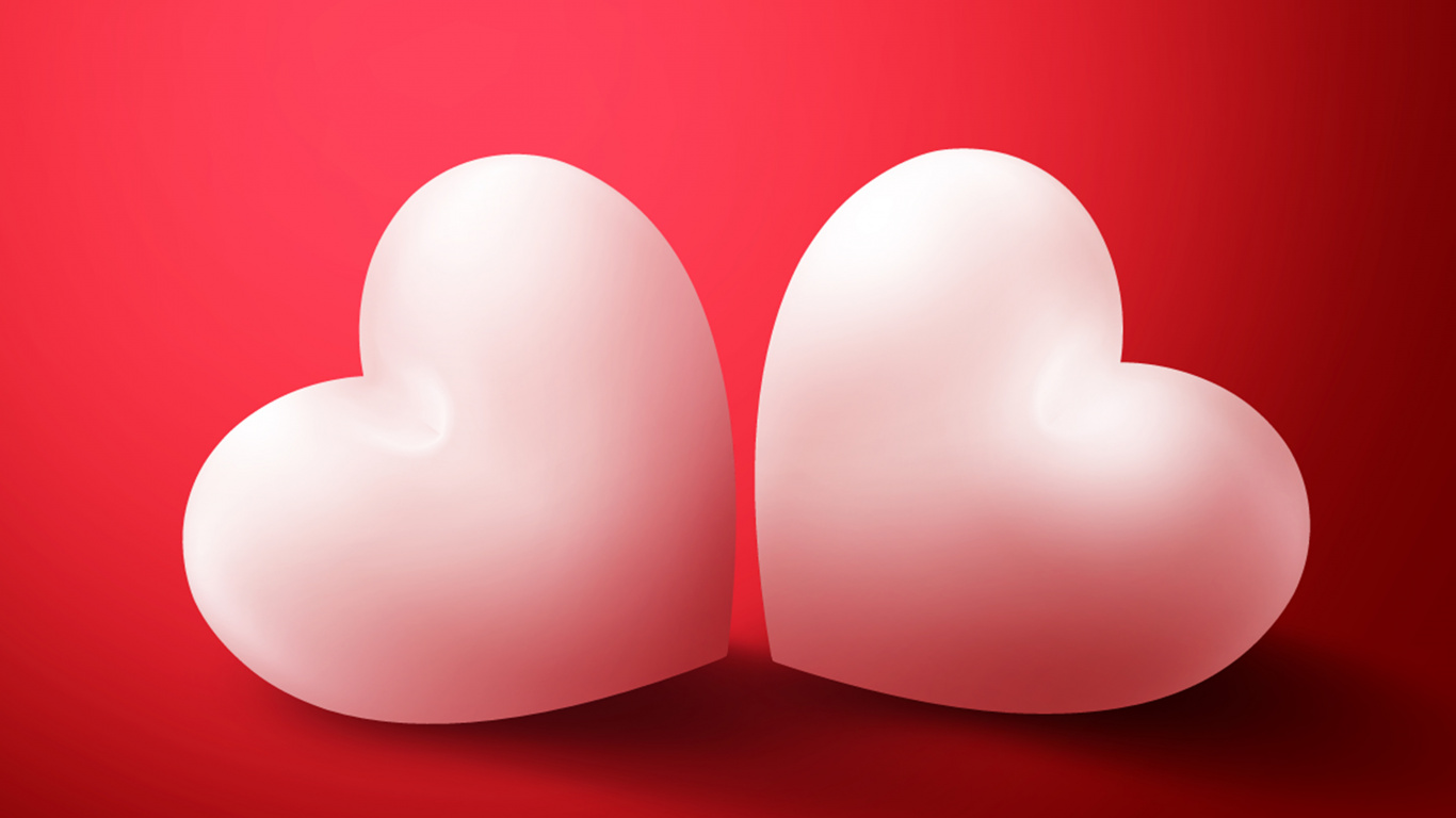 2 Corazones Blancos Sobre Superficie Roja. Wallpaper in 1366x768 Resolution