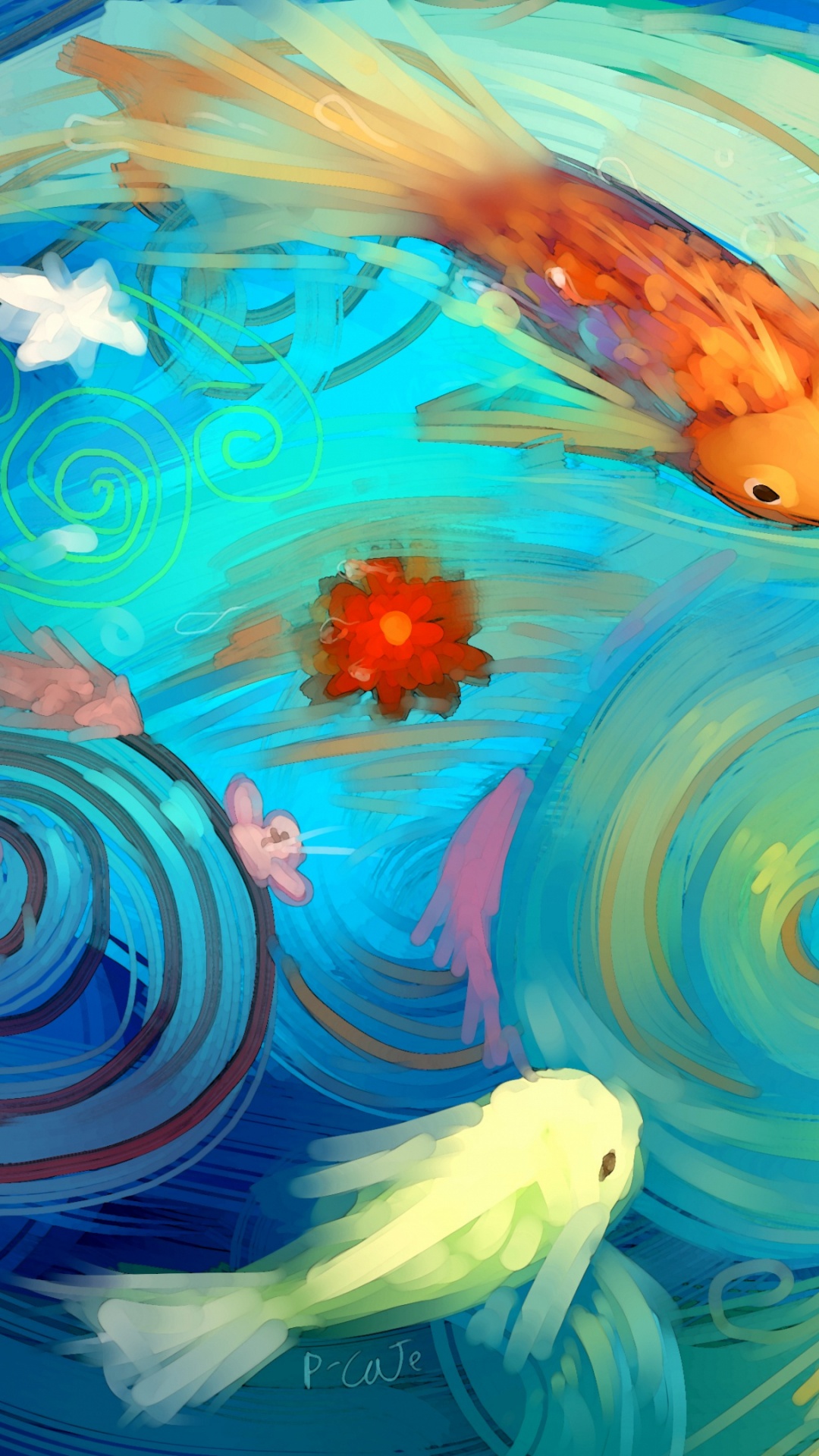 Illustration de Poisson Orange et Blanc. Wallpaper in 1080x1920 Resolution