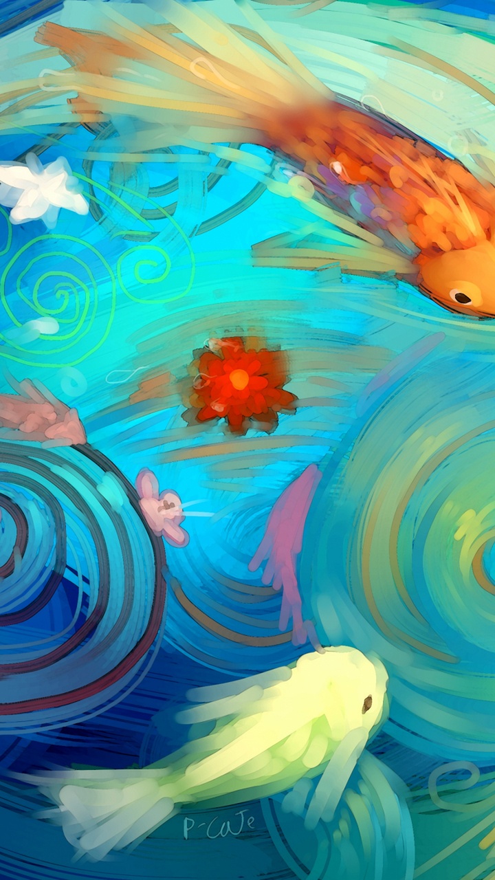 Illustration de Poisson Orange et Blanc. Wallpaper in 720x1280 Resolution