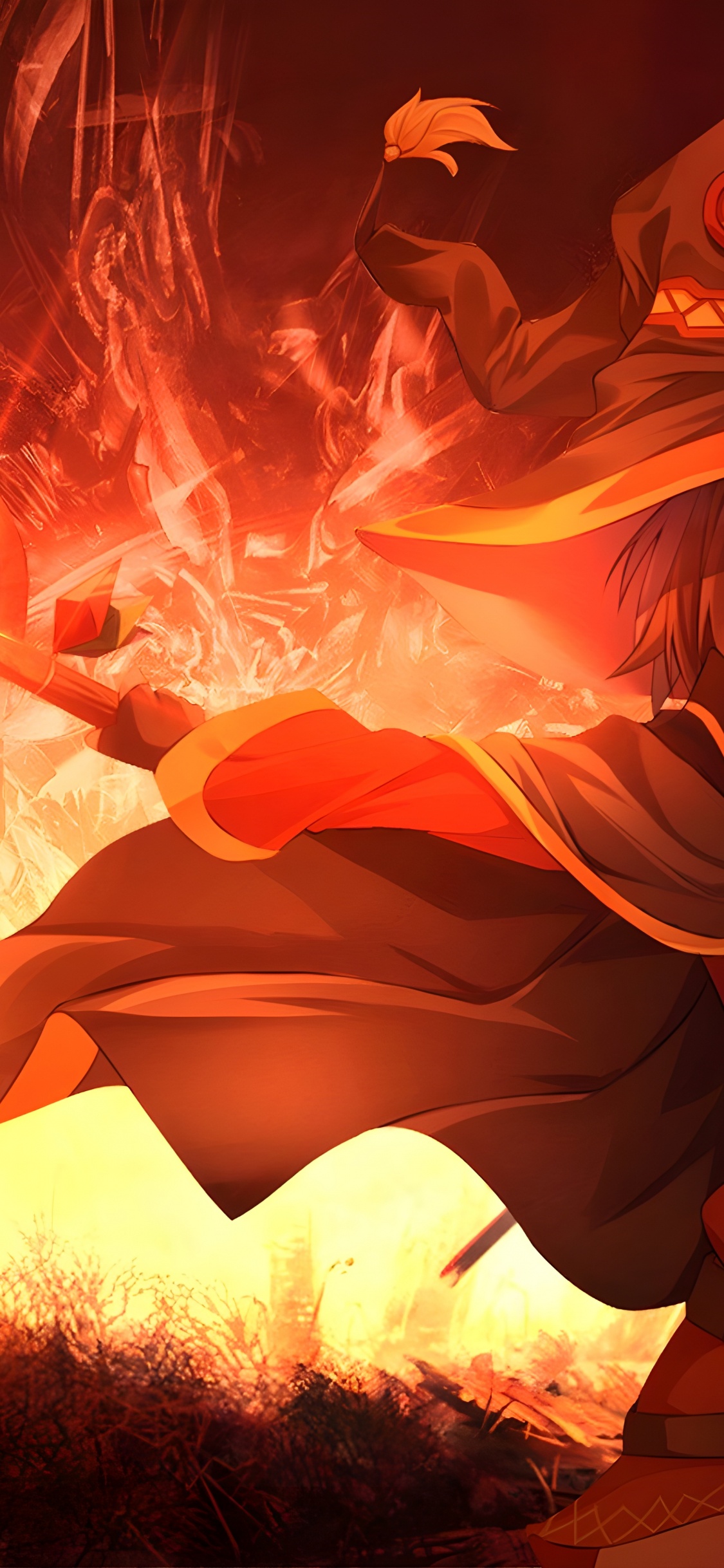 Megumin, KonoSuba, L'anime, Cartoon, Orange. Wallpaper in 1125x2436 Resolution