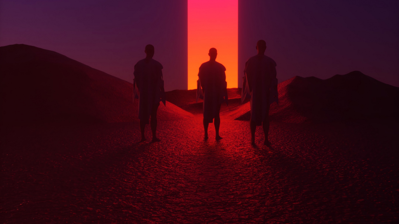 People Standing on Brown Sand Near Lighted Tower During Night Time. Wallpaper in 1366x768 Resolution