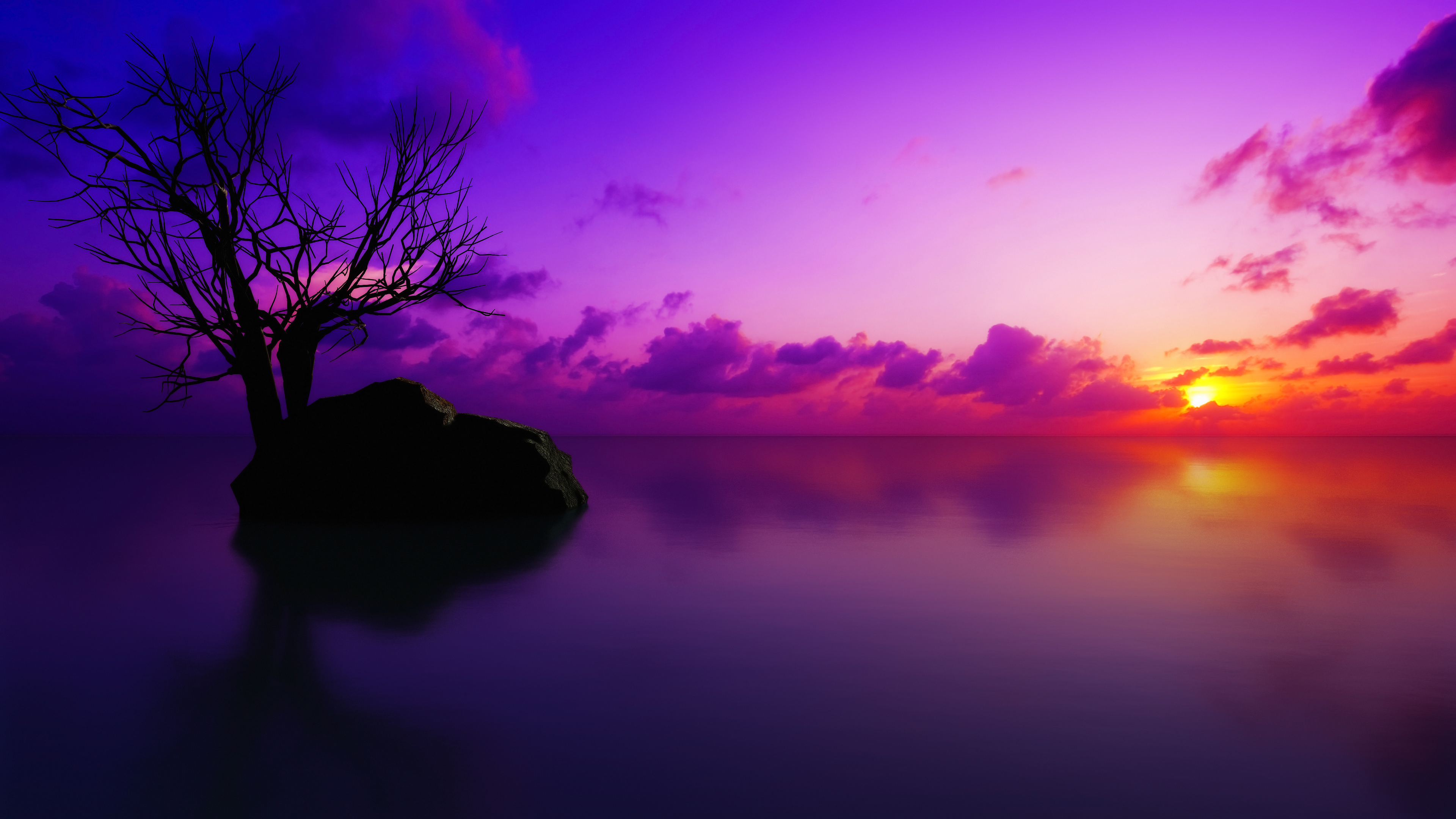 Sunset, Nature, Natural Landscape, Violet, Purple. Wallpaper in 3840x2160 Resolution