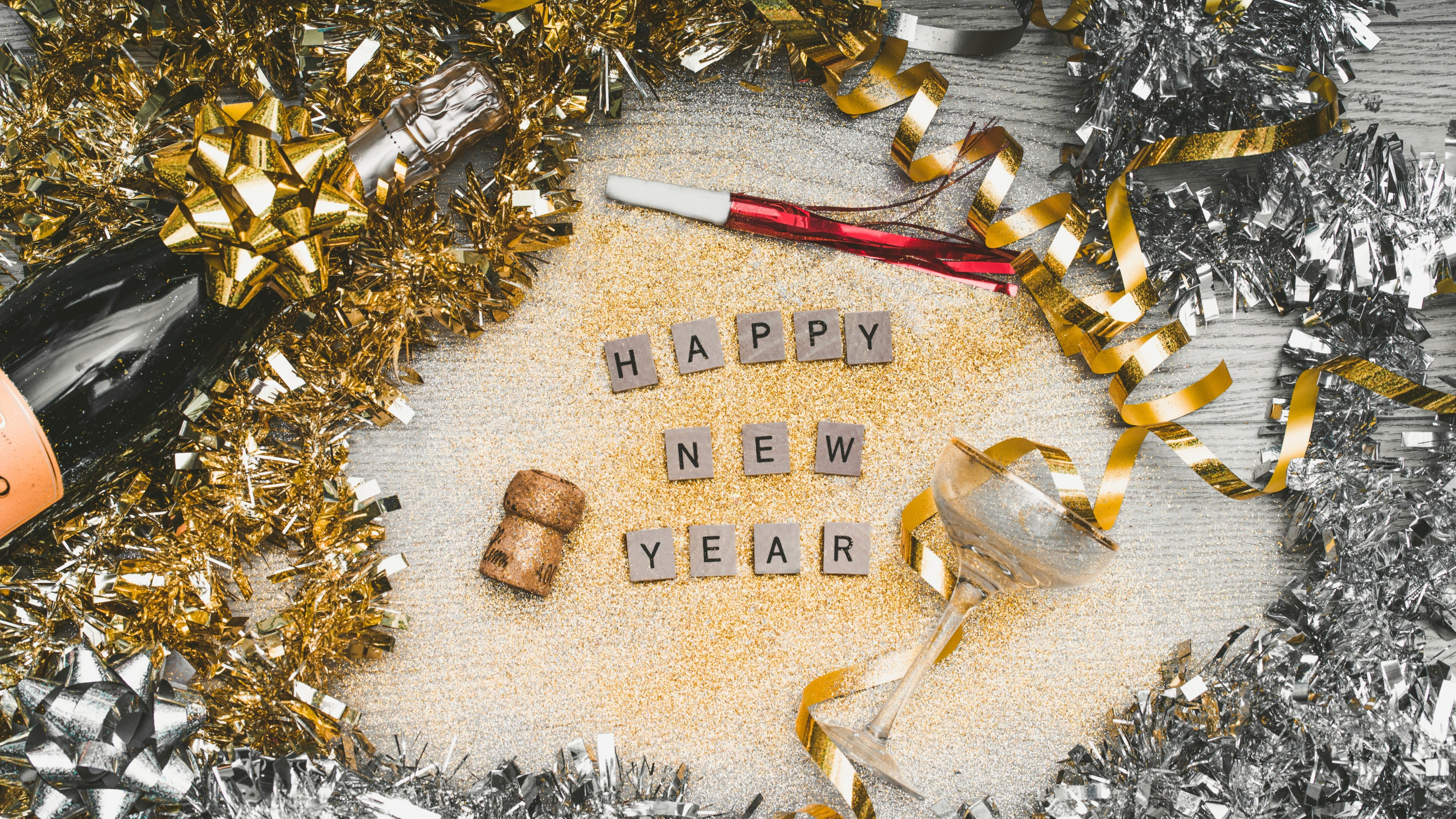 Silvester, Neujahr, Weihnachten, Neue Jahre Tag, Metall. Wallpaper in 3840x2160 Resolution