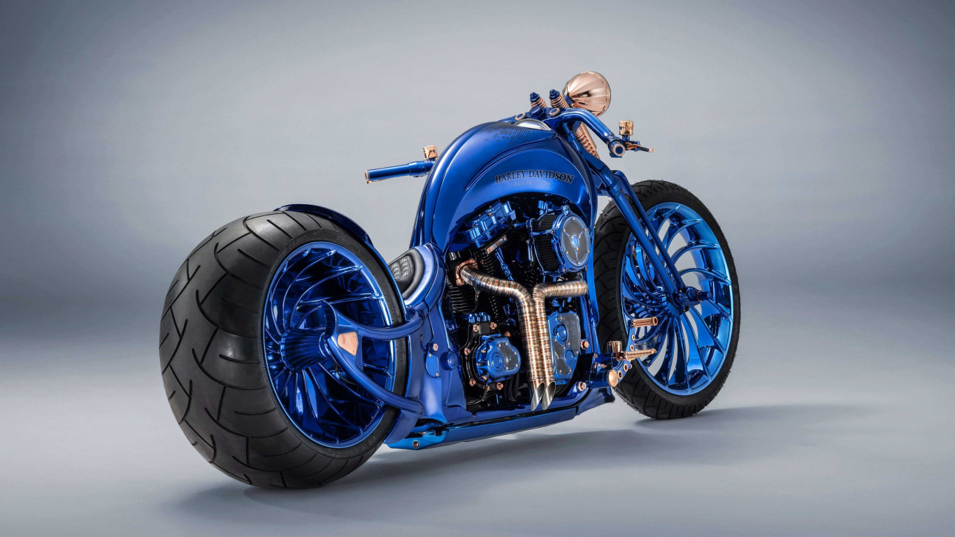 Harley Davidson Blue Edition, Harley Davidson, Motorcycle, Softail, Tire. Wallpaper in 1366x768 Resolution