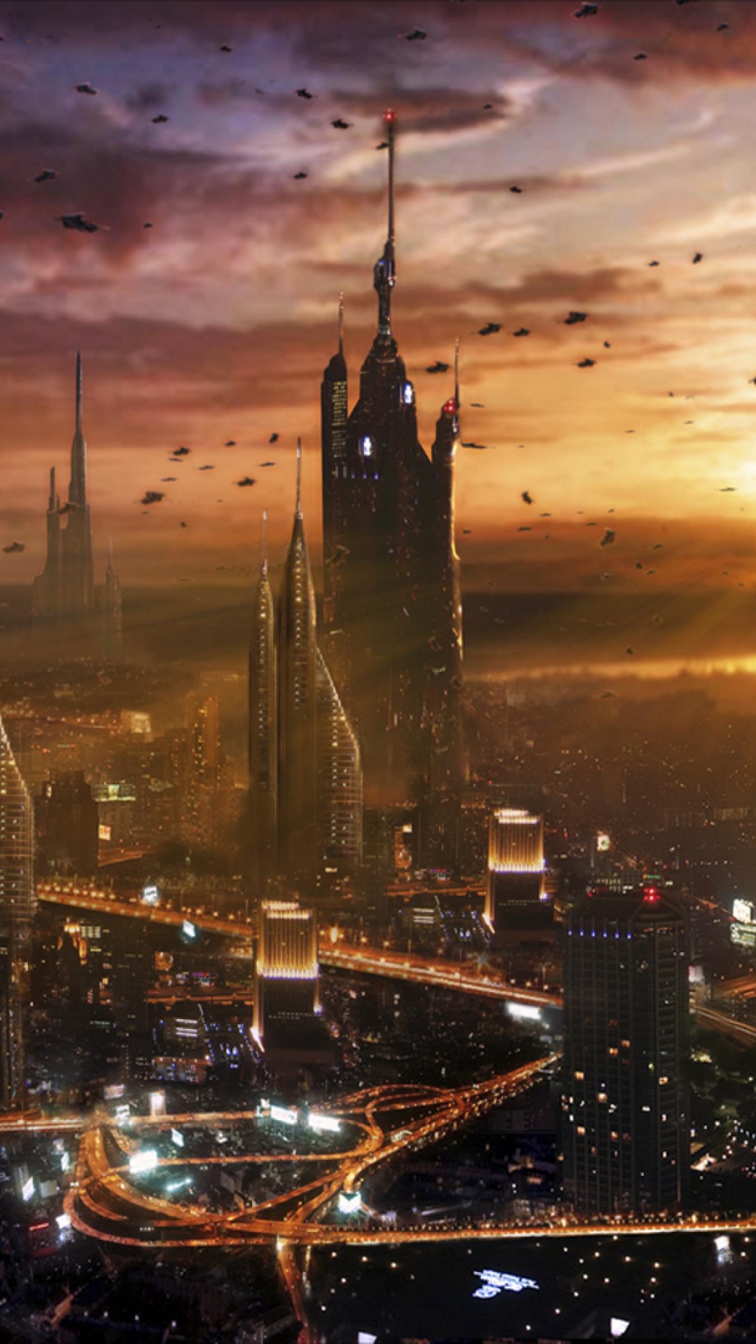 Skyline Der Stadt Bei Nacht Night. Wallpaper in 1080x1920 Resolution