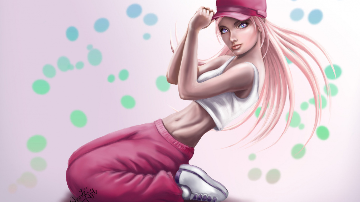 Femme en Débardeur Blanc et Pantalon Rouge. Wallpaper in 1366x768 Resolution