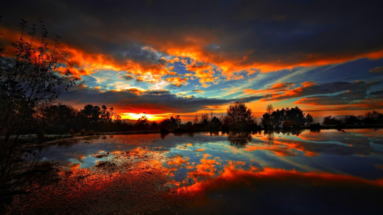 Scenic Sunset, Sunset, Sunrise, Cloud, Water. Wallpaper in 1280x720 Resolution