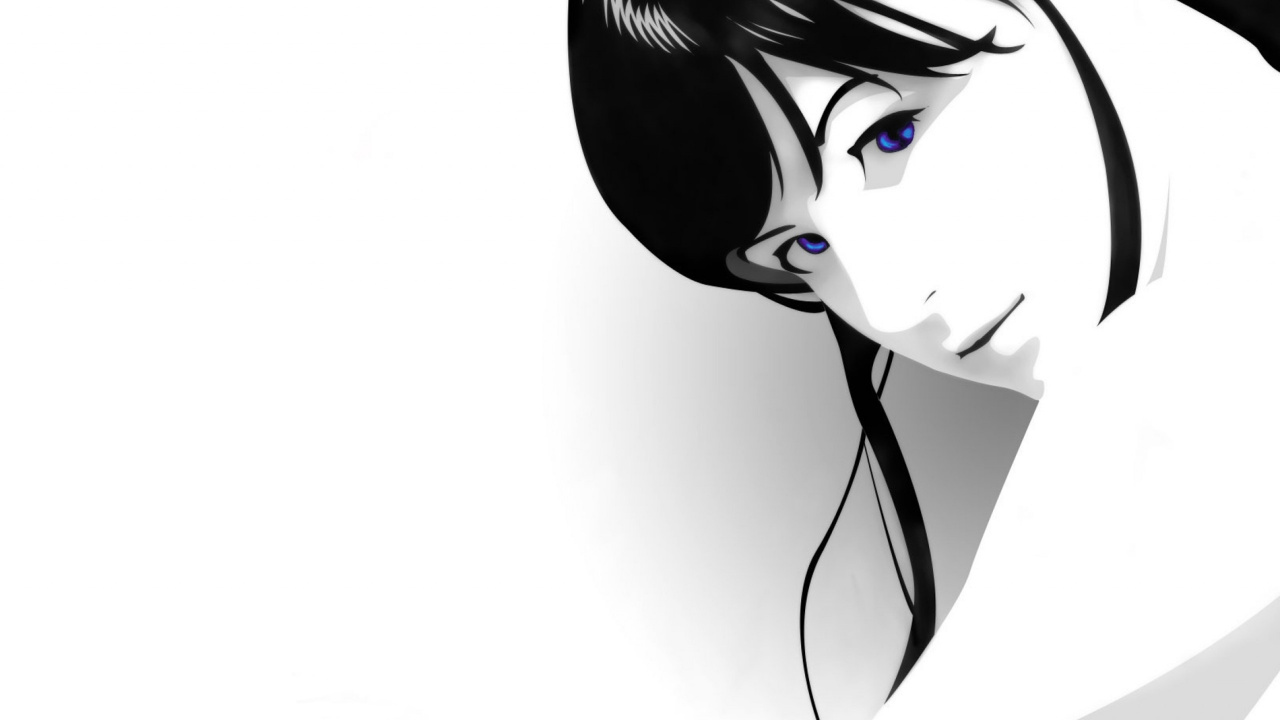 Girl, Black and White, Blue, Head. Wallpaper in 1280x720 Resolution