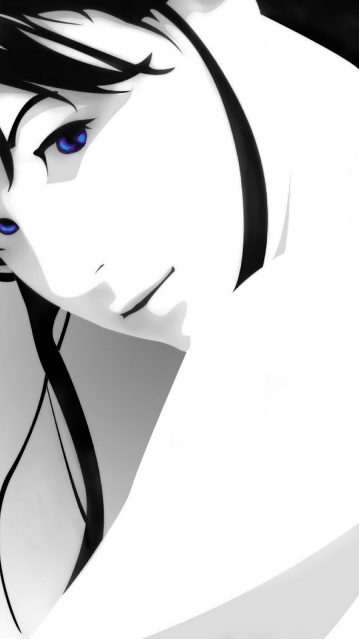 Girl, Black and White, Blue, Head. Wallpaper in 720x1280 Resolution