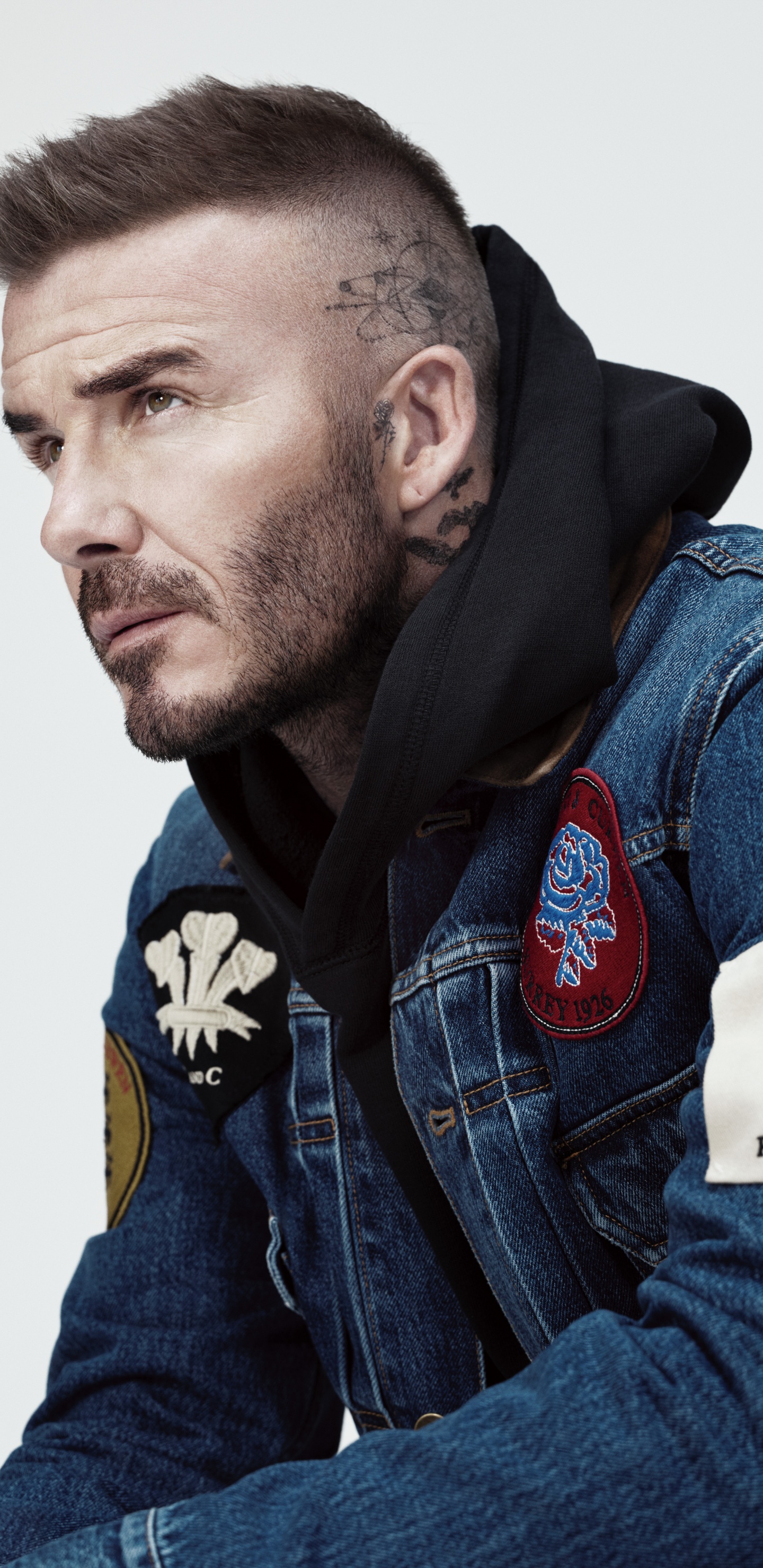David Beckham, Gesichtsbehaarung, Kehllappen, Jeans, Jacke. Wallpaper in 1440x2960 Resolution