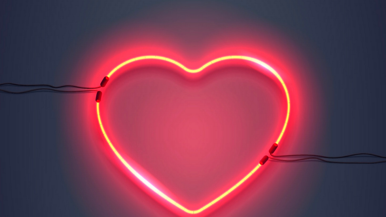 Rotes Neonherz, Neon-Beleuchtung, Leuchtreklame, Neon, Engelsflügel Leuchtreklame. Wallpaper in 1280x720 Resolution