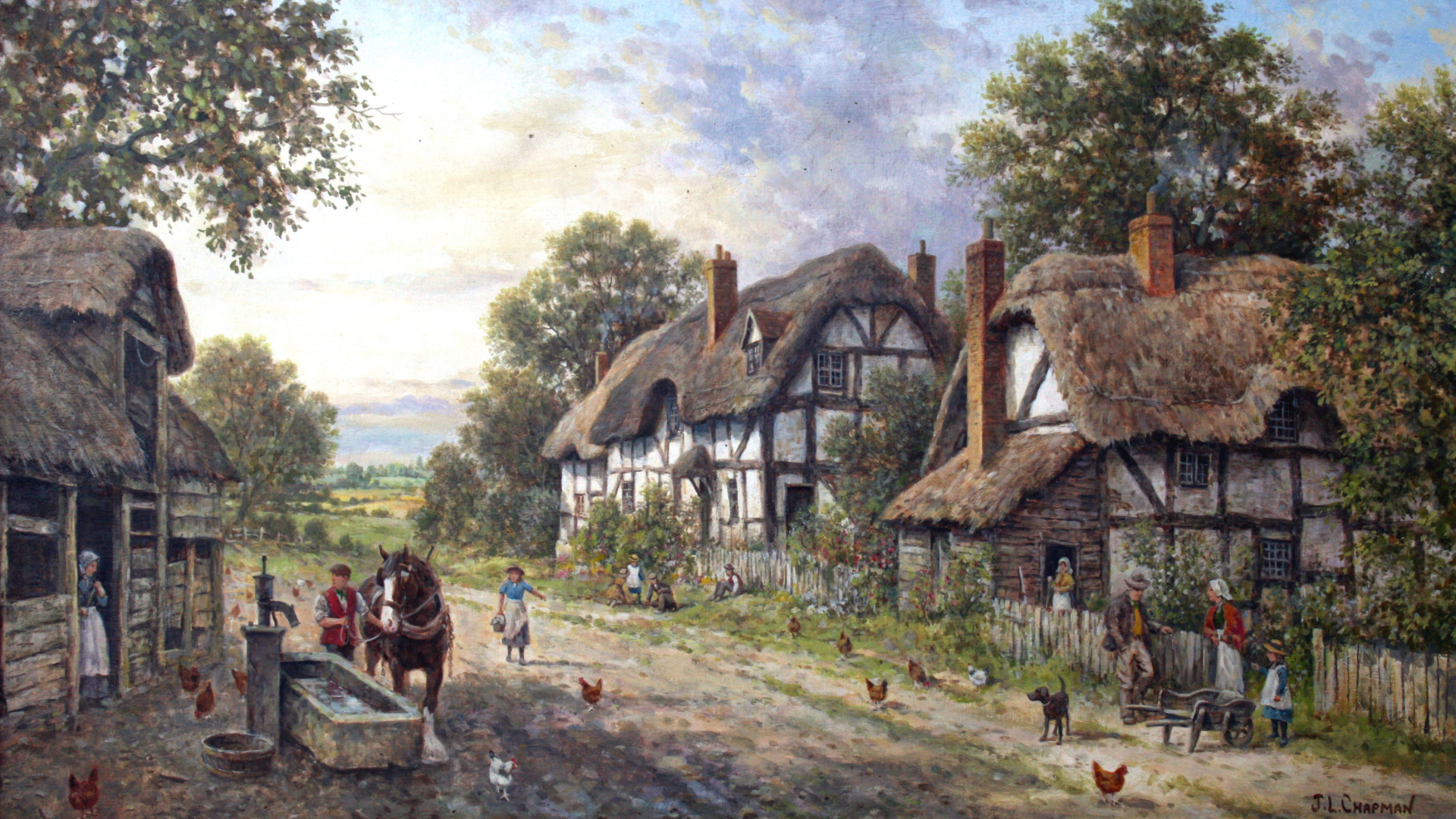 Personnes Debout Près de Maisons en Bois Marron Pendant la Journée. Wallpaper in 1920x1080 Resolution