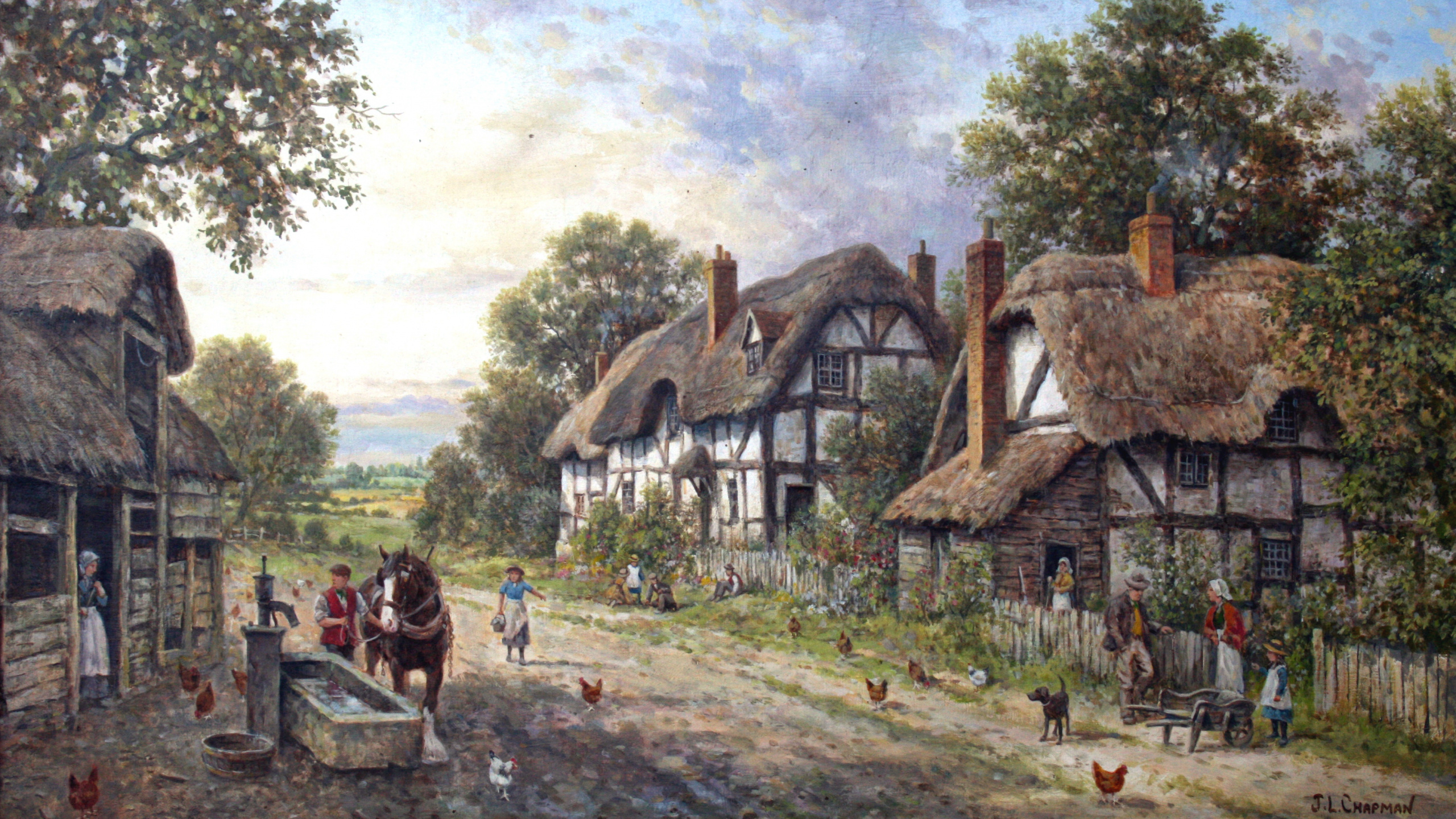 People Standing Near Brown Wooden Houses During Daytime. Wallpaper in 2560x1440 Resolution