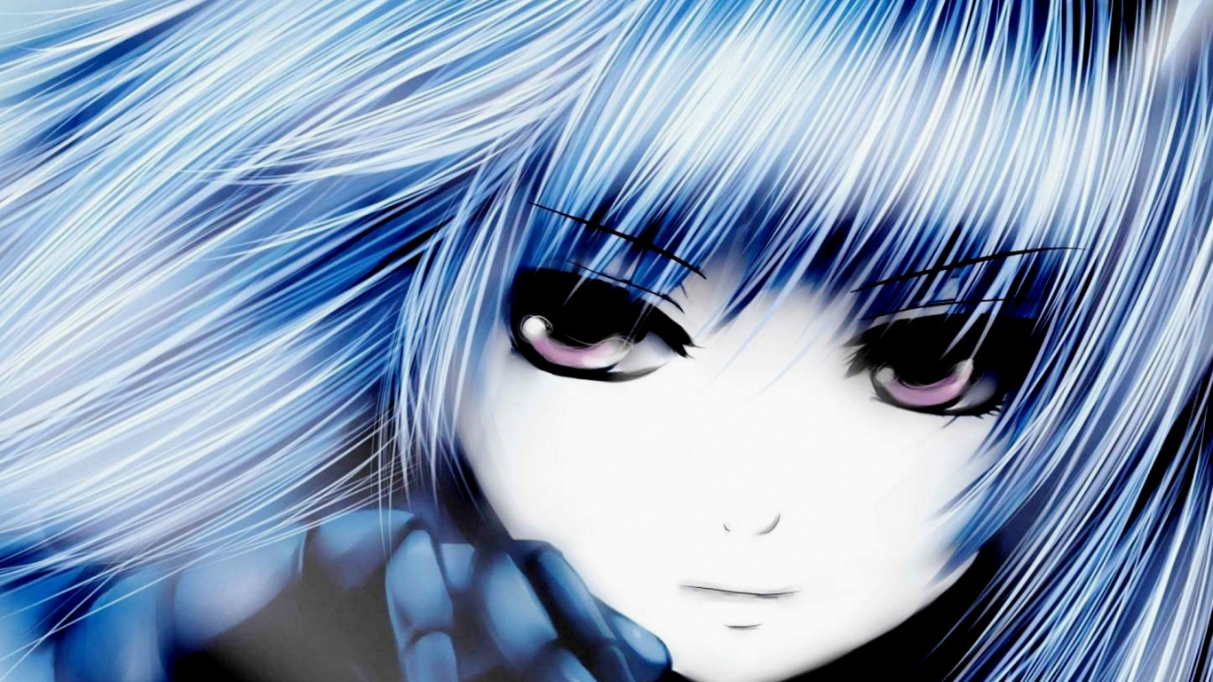 Personnage D'anime Femme Aux Cheveux Bleus. Wallpaper in 1366x768 Resolution