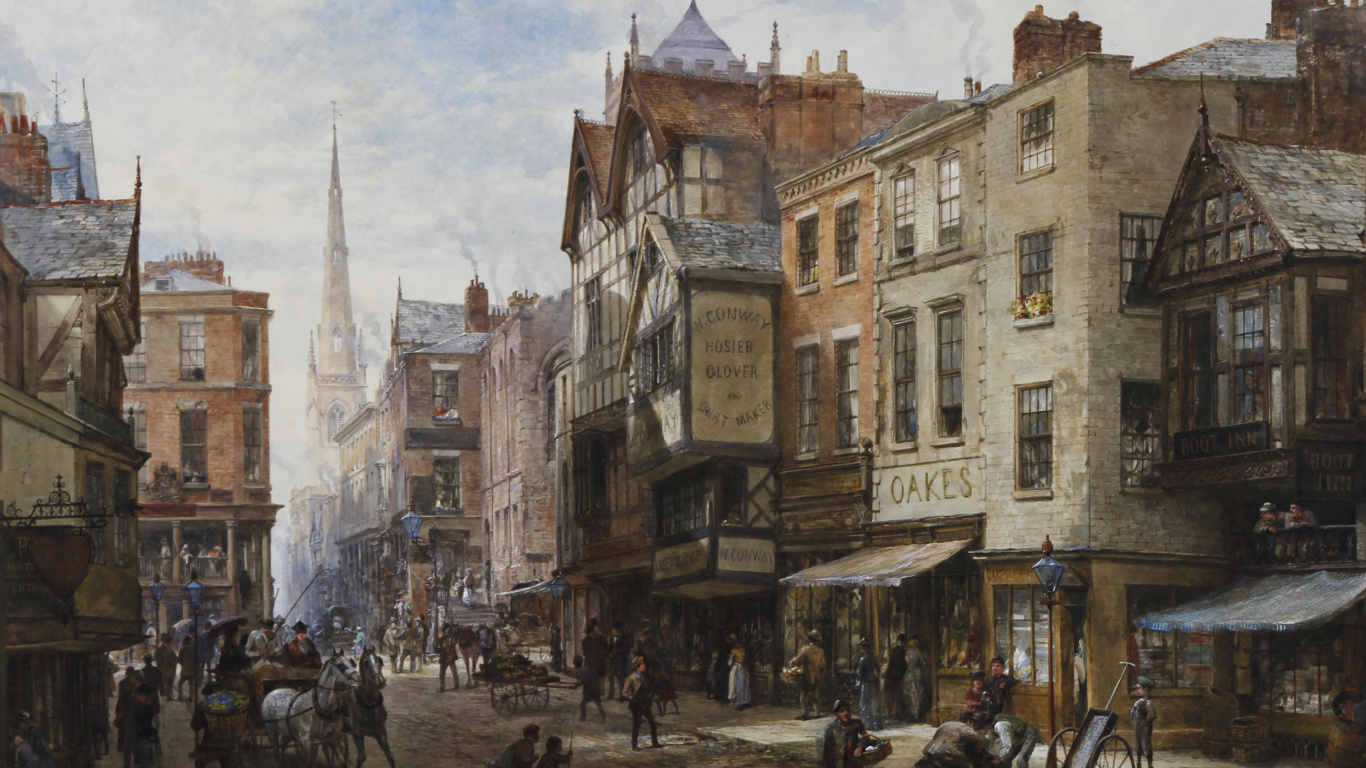 People Walking on Street Near Building During Daytime. Wallpaper in 1366x768 Resolution