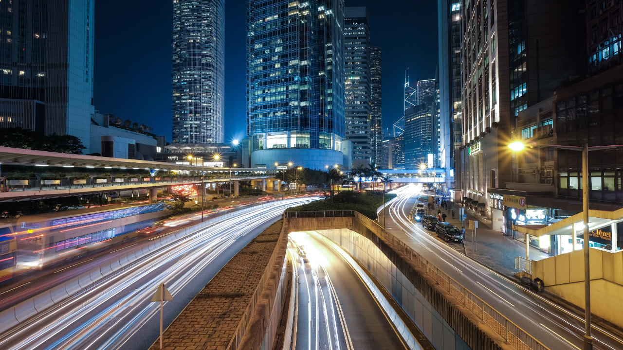 Time Lapse Photography of City During Night Time. Wallpaper in 1280x720 Resolution