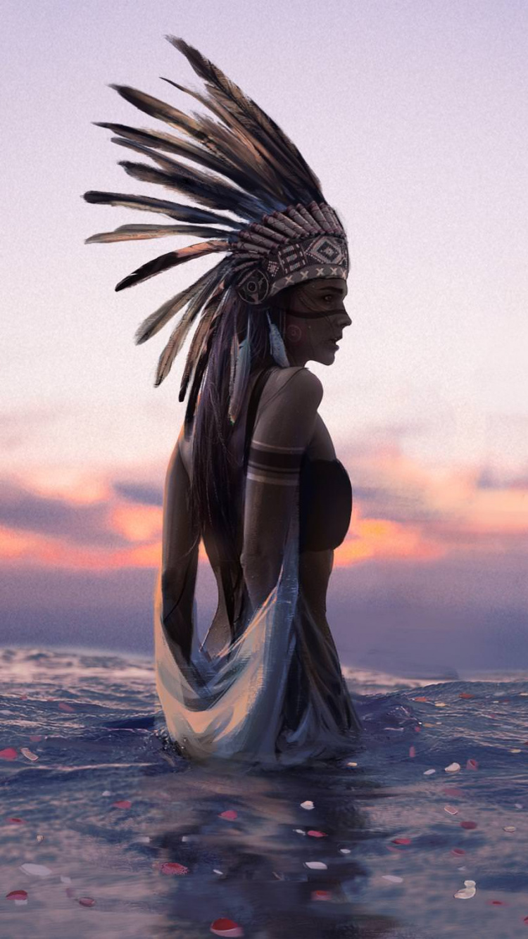 Mujer en Vestido Blanco Sobre el Agua Durante la Puesta de Sol. Wallpaper in 750x1334 Resolution