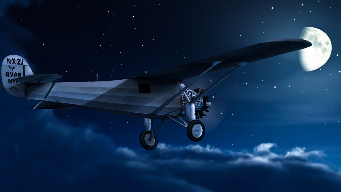 White and Blue Airplane Under Blue Sky During Night Time. Wallpaper in 1366x768 Resolution