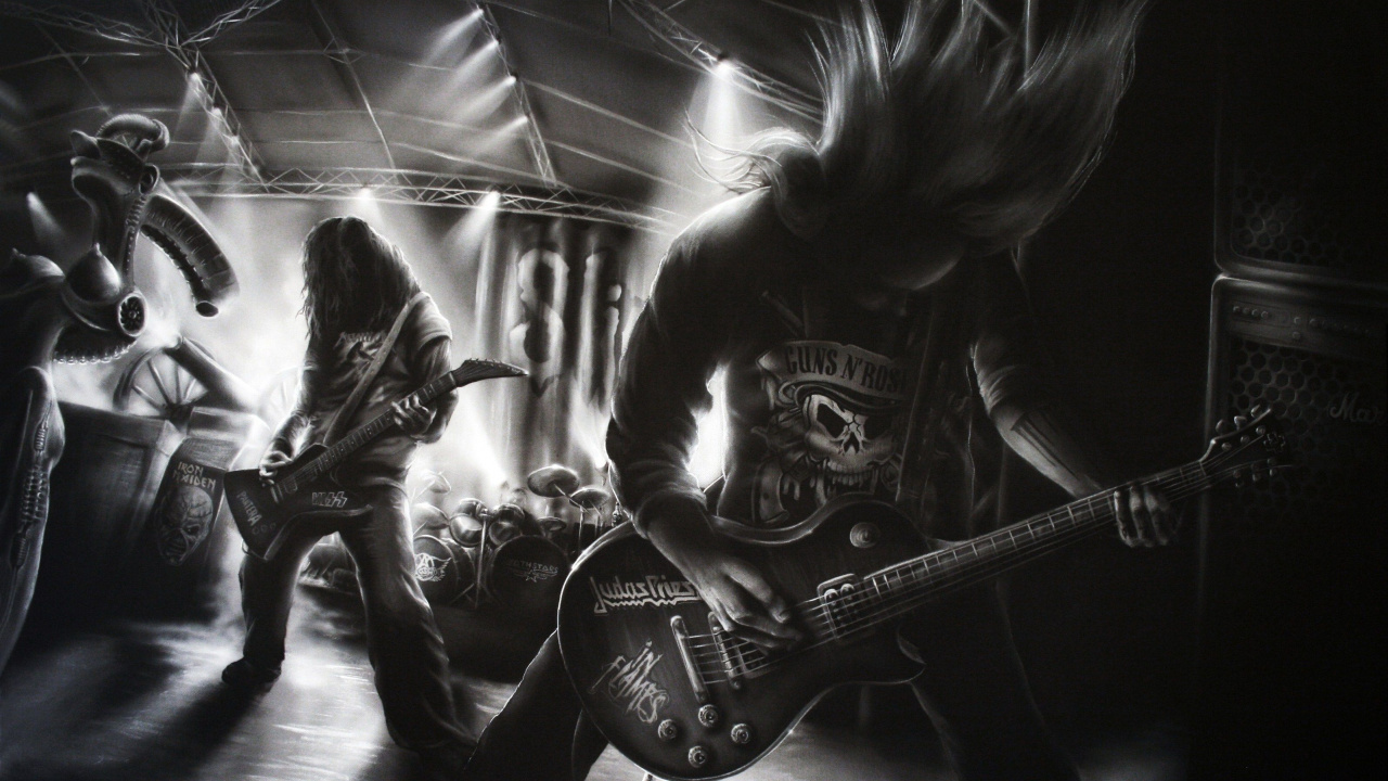 Heavy Metal, Rock, Black, Monochrome, Darkness. Wallpaper in 1280x720 Resolution