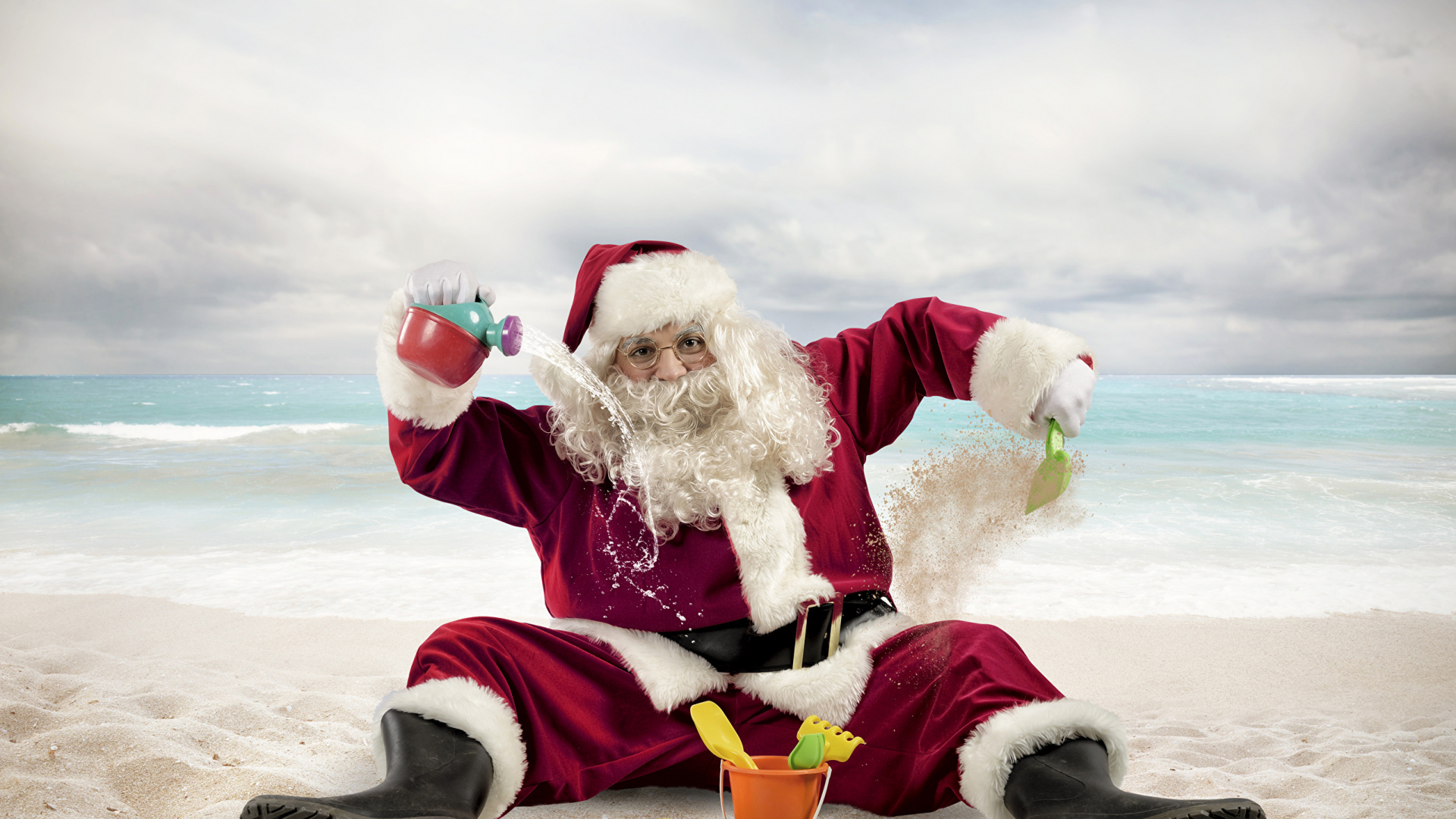 Christmas Day, Santa Claus, Beach, Fun, Christmas. Wallpaper in 1920x1080 Resolution