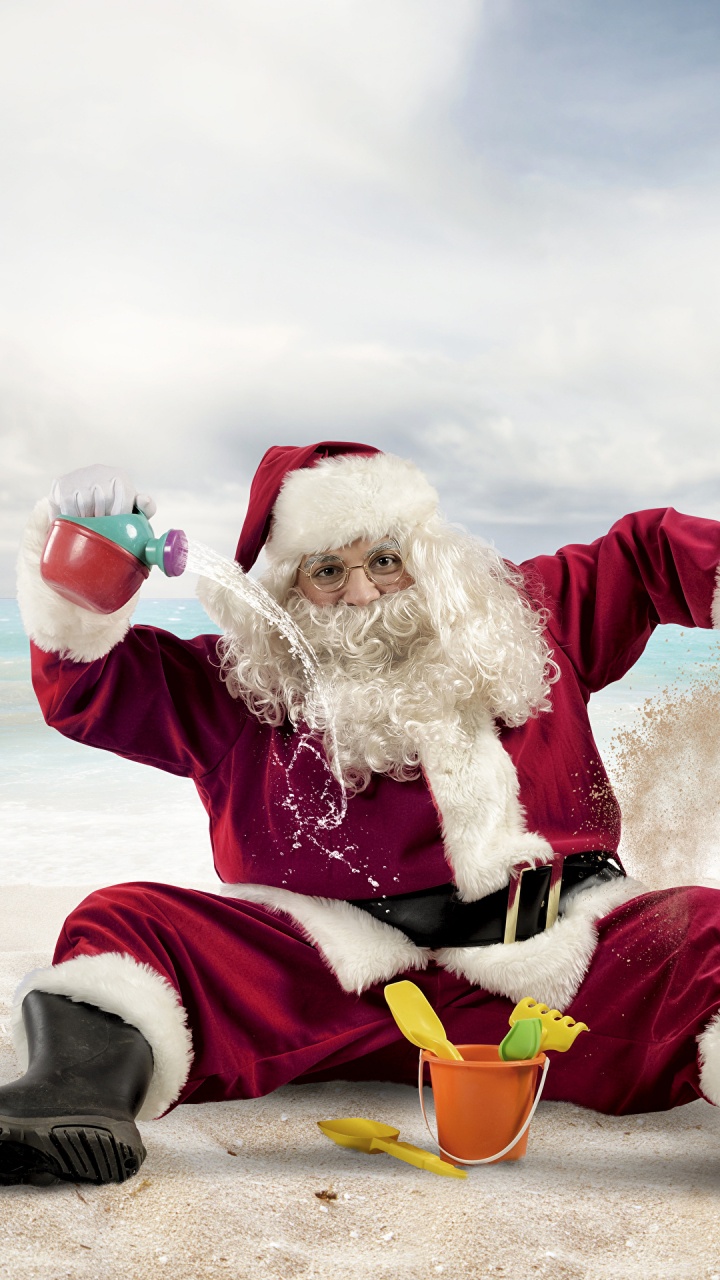 El Día De Navidad, Santa Claus, Playa, Diversión, Navidad. Wallpaper in 720x1280 Resolution