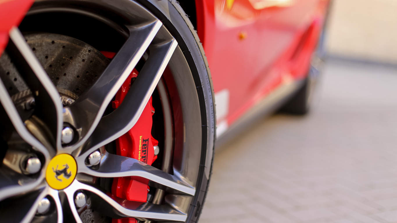 Red and Silver Car Wheel. Wallpaper in 1366x768 Resolution