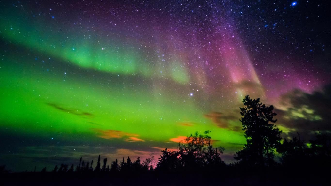 Mejores Auroras Boreales, Aurora, Yellowknife, Naturaleza, Verde. Wallpaper in 1366x768 Resolution