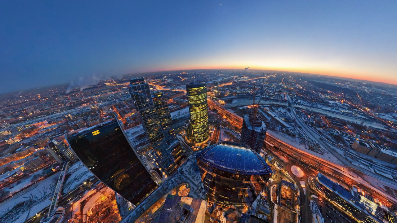 Vue Aérienne Des Bâtiments de la Ville Pendant la Nuit. Wallpaper in 1280x720 Resolution