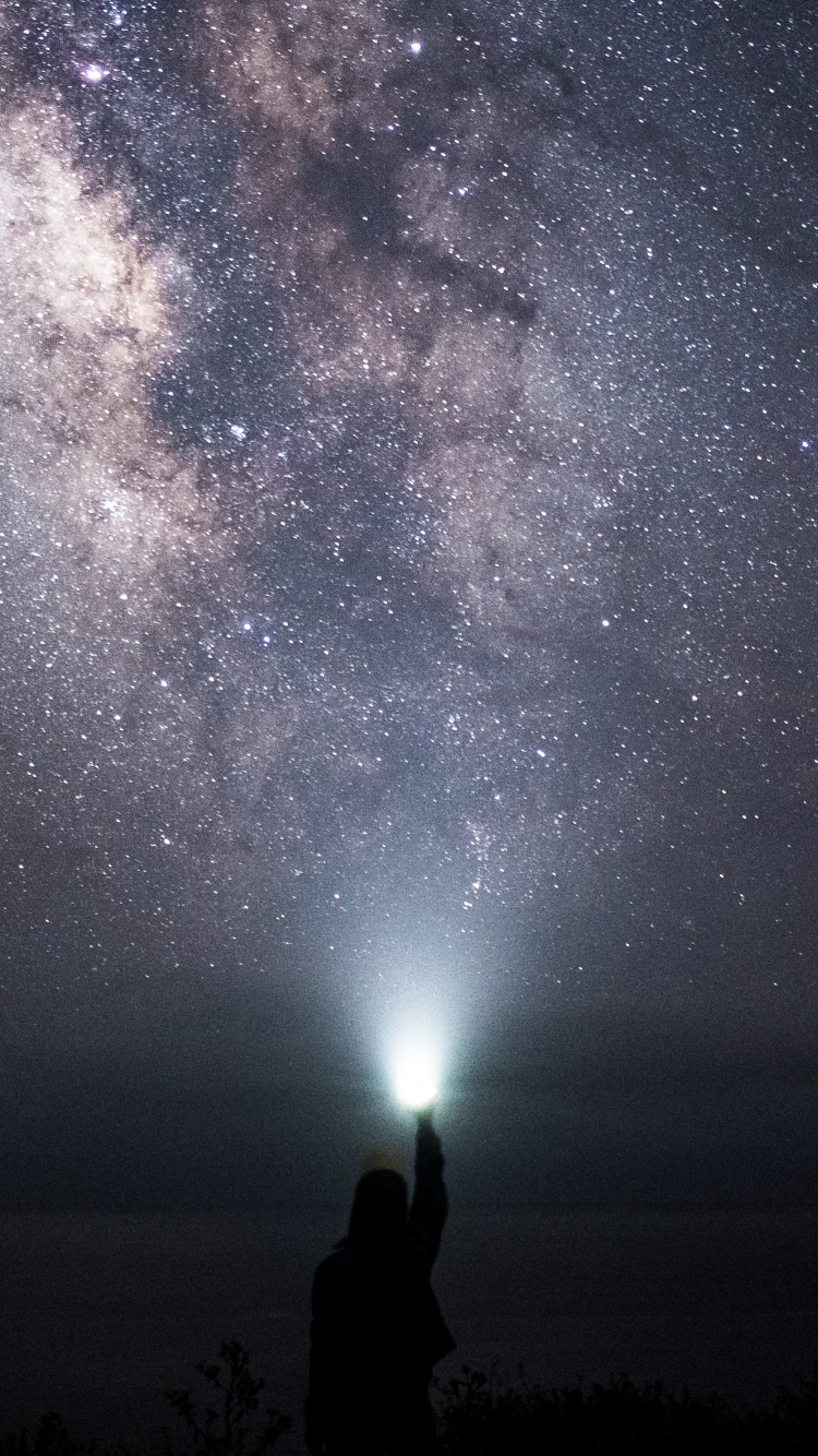 Silhouette de L'homme et de la Femme Debout Sous la Nuit Étoilée. Wallpaper in 750x1334 Resolution