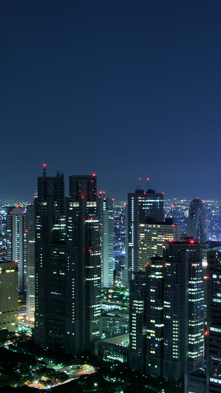 Skyline Der Stadt Bei Nacht Night. Wallpaper in 720x1280 Resolution