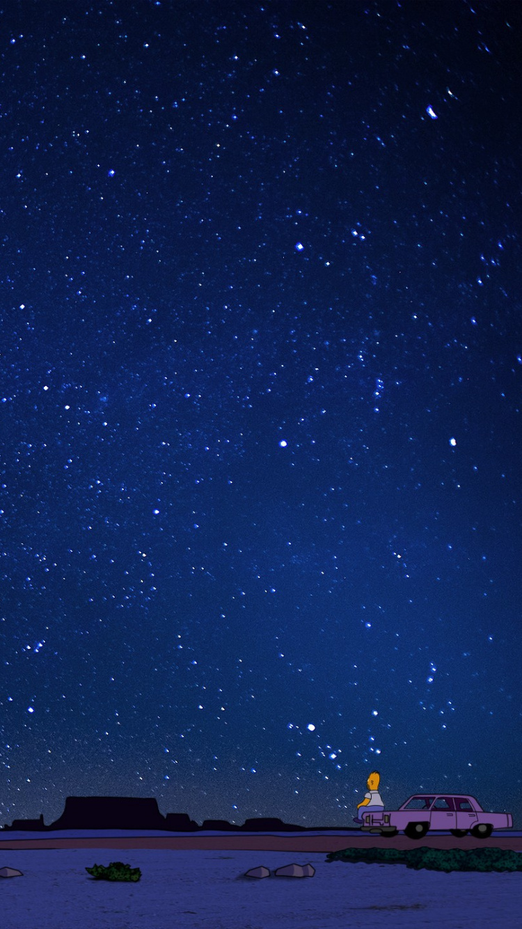 Coche Negro en la Carretera Bajo la Noche Estrellada. Wallpaper in 750x1334 Resolution