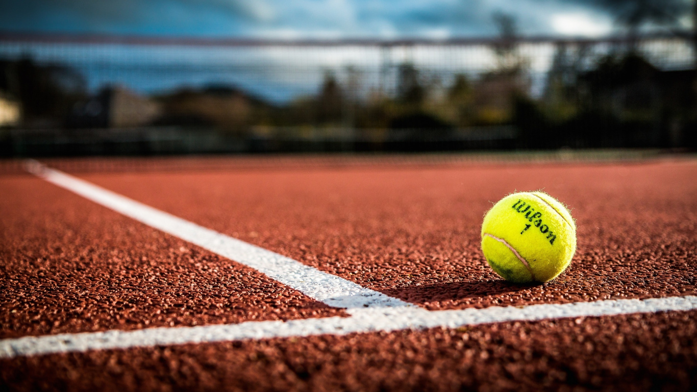 Tagsüber Grüner Tennisball Auf Dem Boden. Wallpaper in 1366x768 Resolution