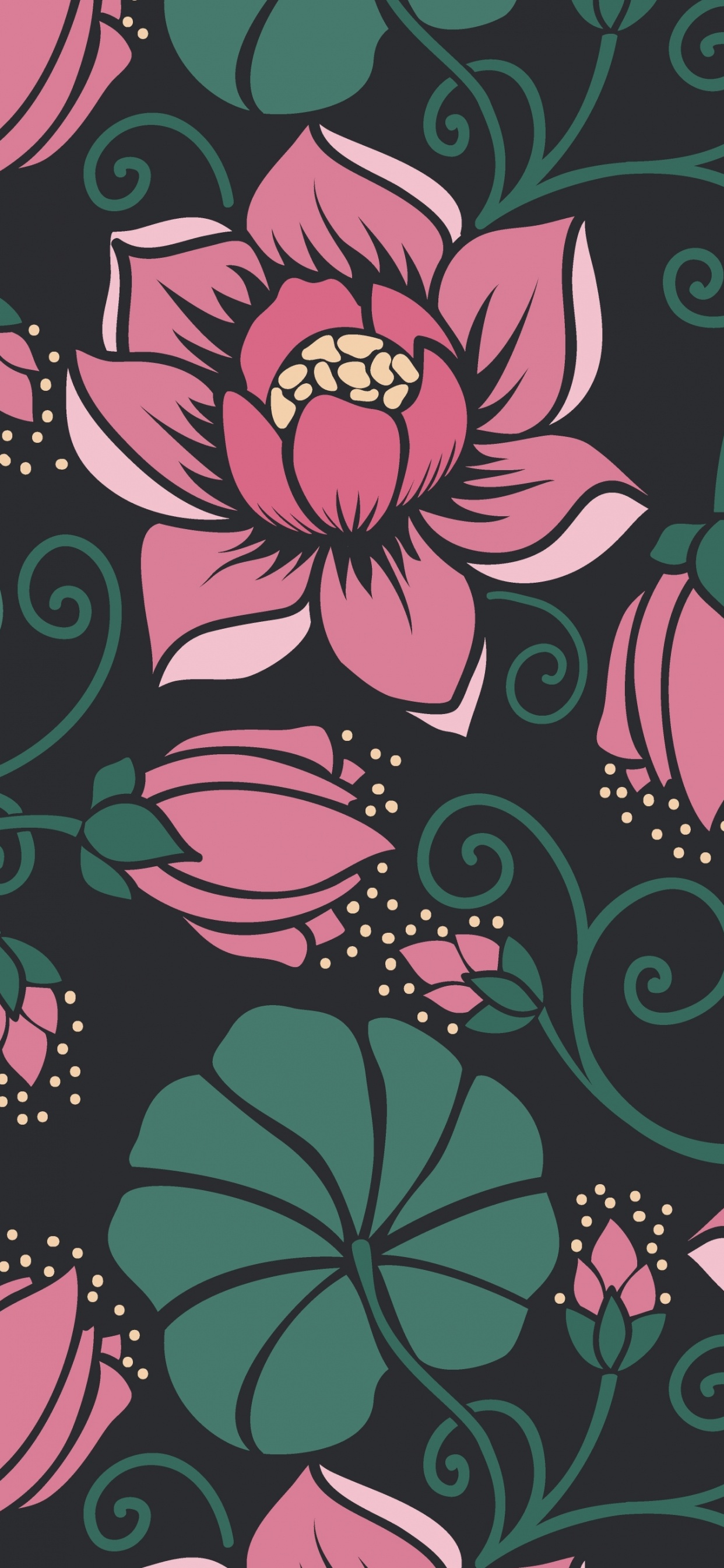 Textil Floral Negro y Rosa. Wallpaper in 1242x2688 Resolution