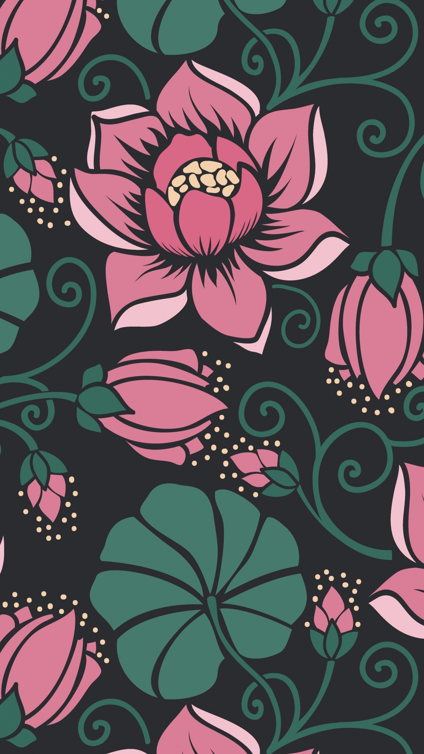 Textil Floral Negro y Rosa. Wallpaper in 1440x2560 Resolution