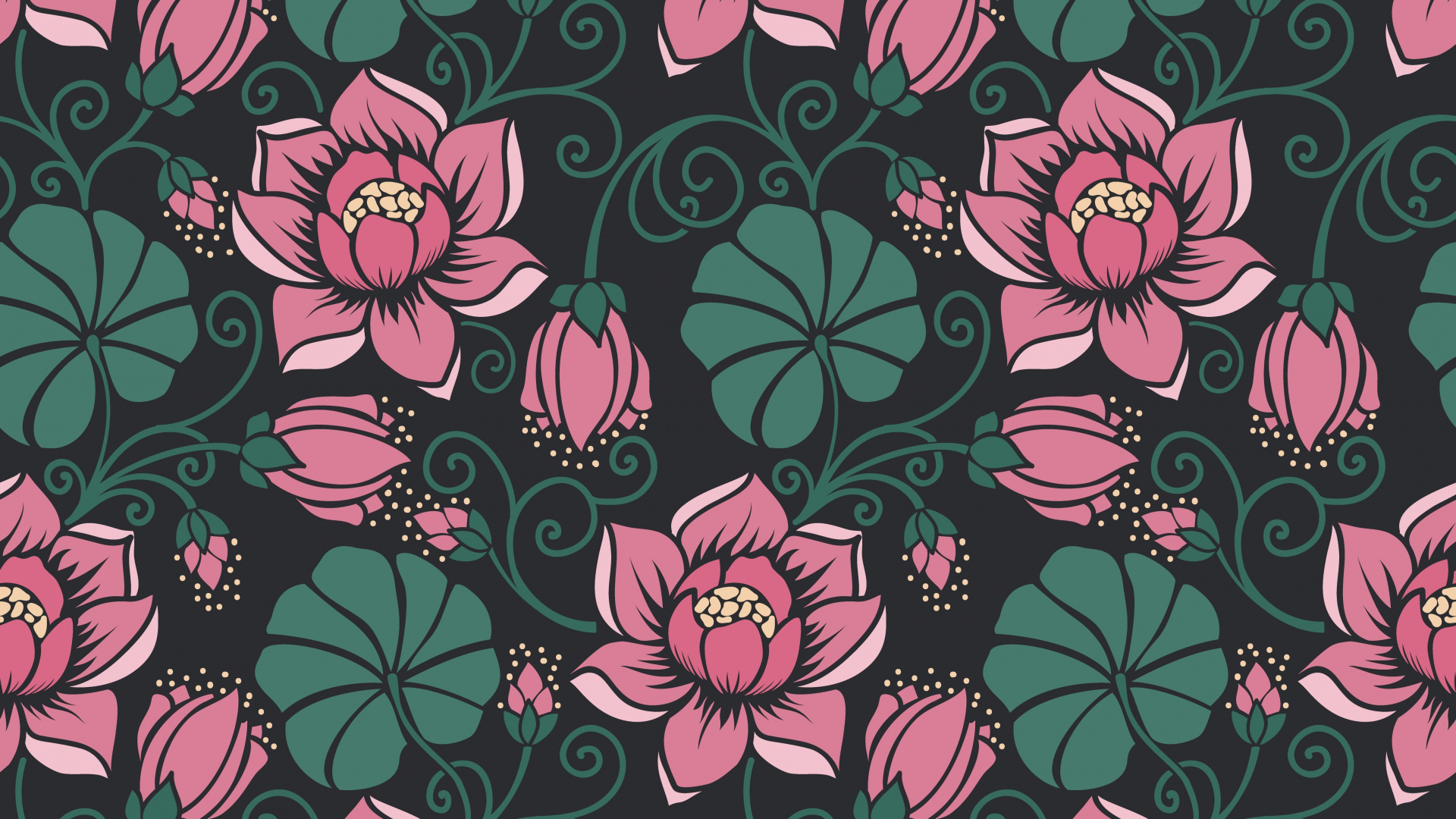 Textil Floral Negro y Rosa. Wallpaper in 1920x1080 Resolution