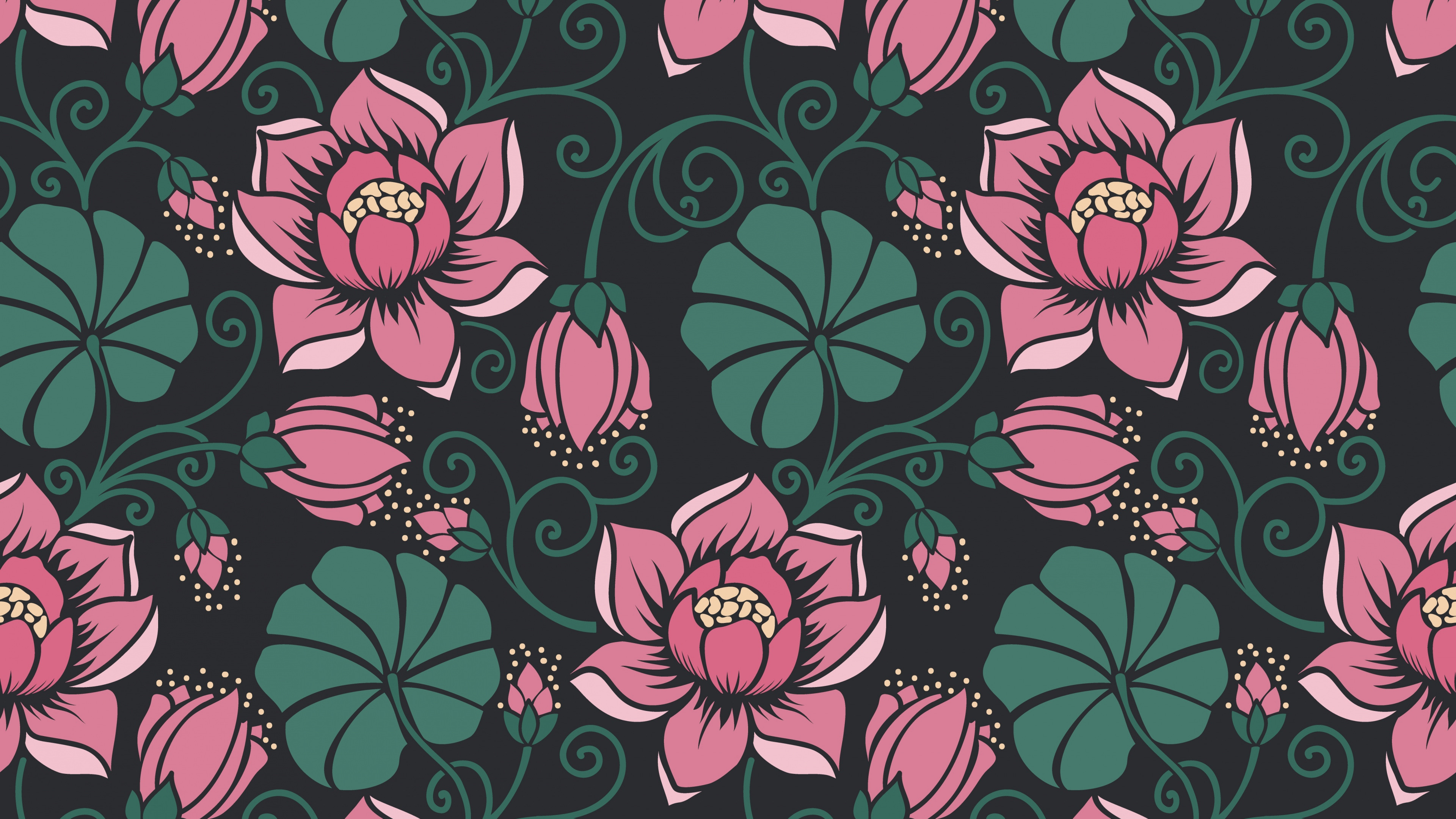 Textil Floral Negro y Rosa. Wallpaper in 3840x2160 Resolution