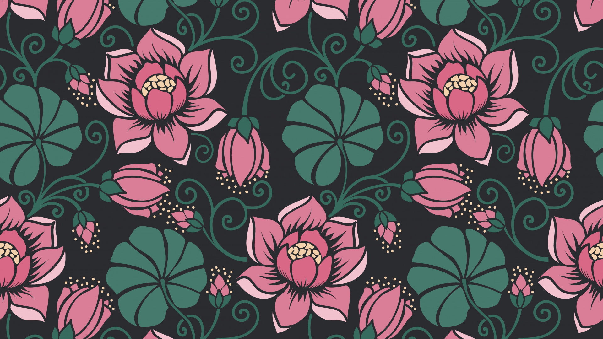 装饰品, 花卉设计, 绿色的, 粉红色, 工厂 壁纸 1920x1080 允许