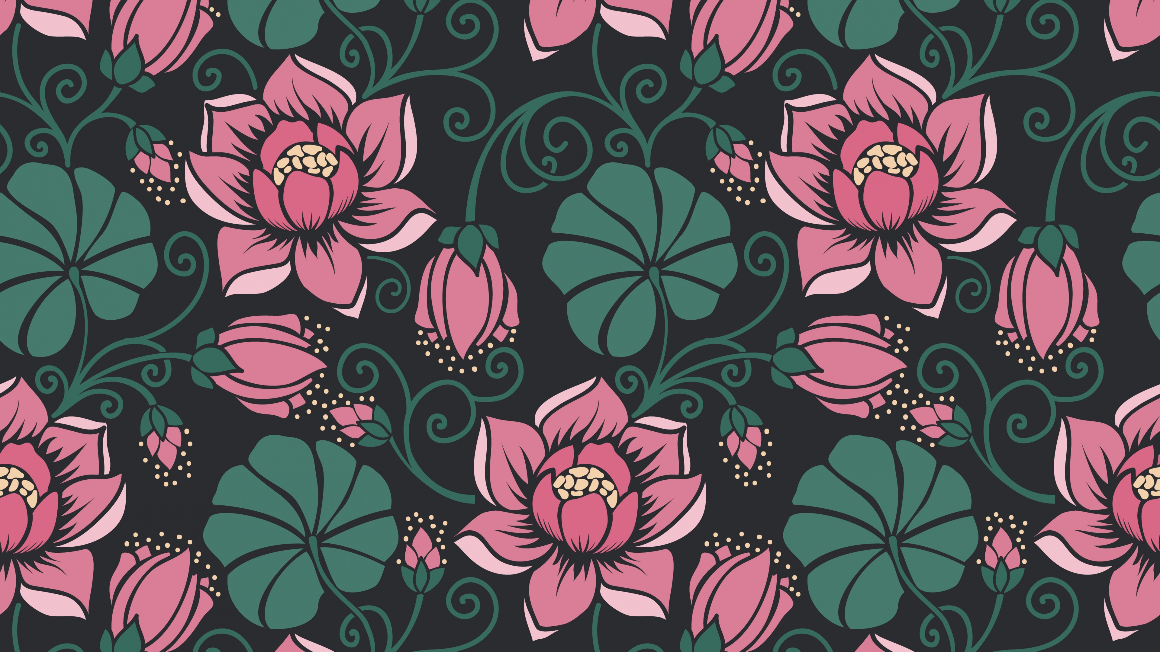装饰品, 花卉设计, 绿色的, 粉红色, 工厂 壁纸 3840x2160 允许