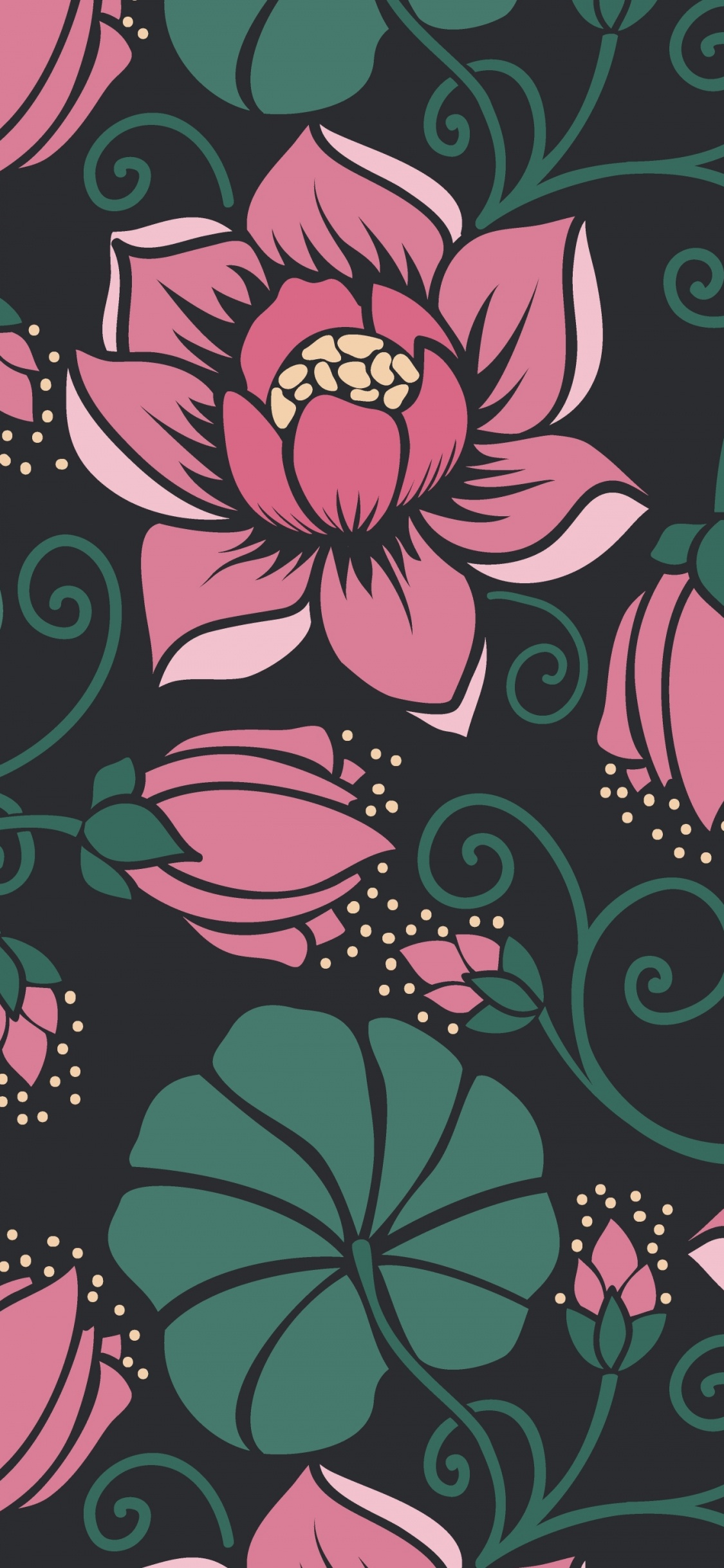 Schwarz-rosa Florales Textil. Wallpaper in 1125x2436 Resolution