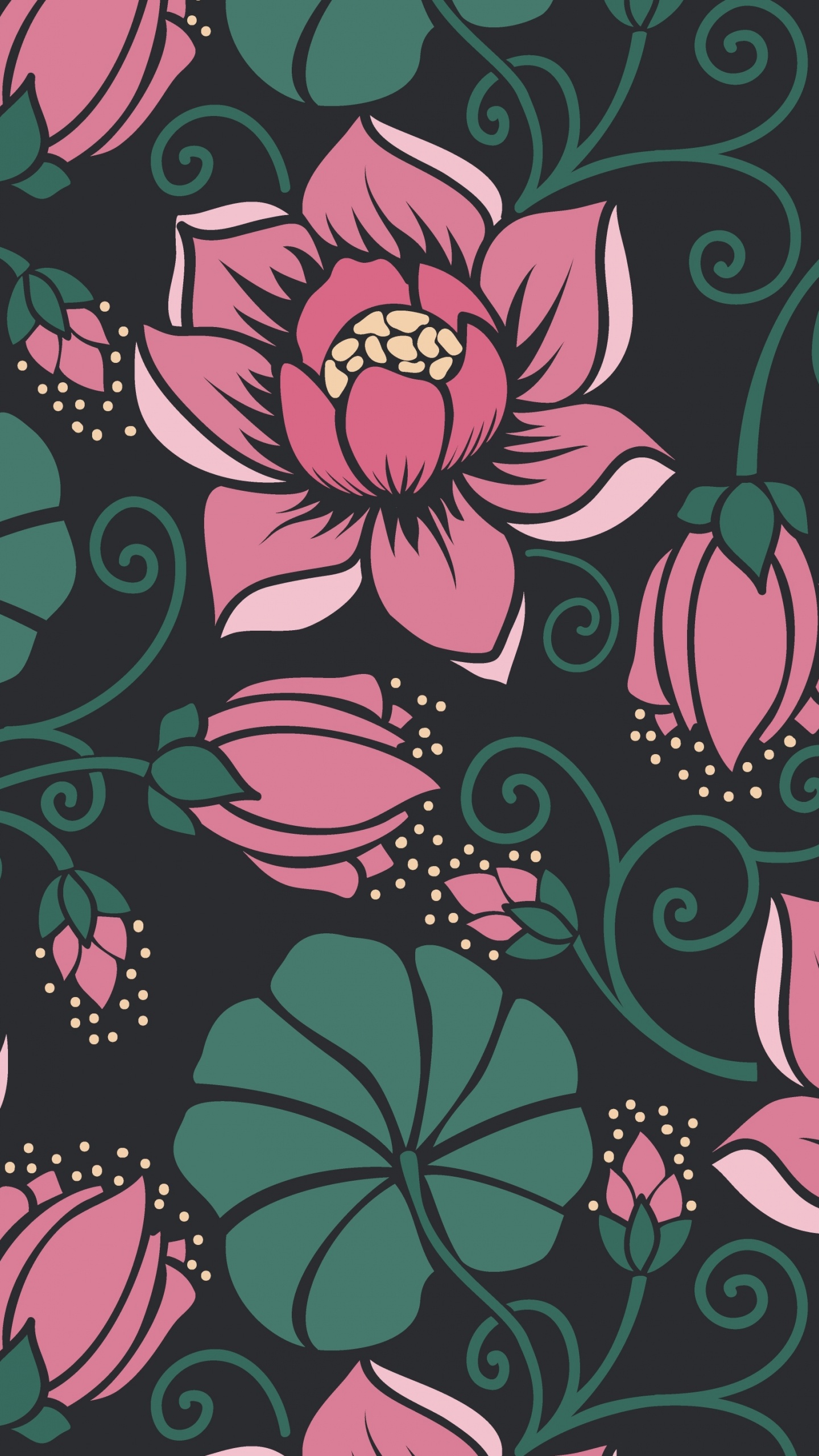 Textile Floral Noir et Rose. Wallpaper in 1440x2560 Resolution