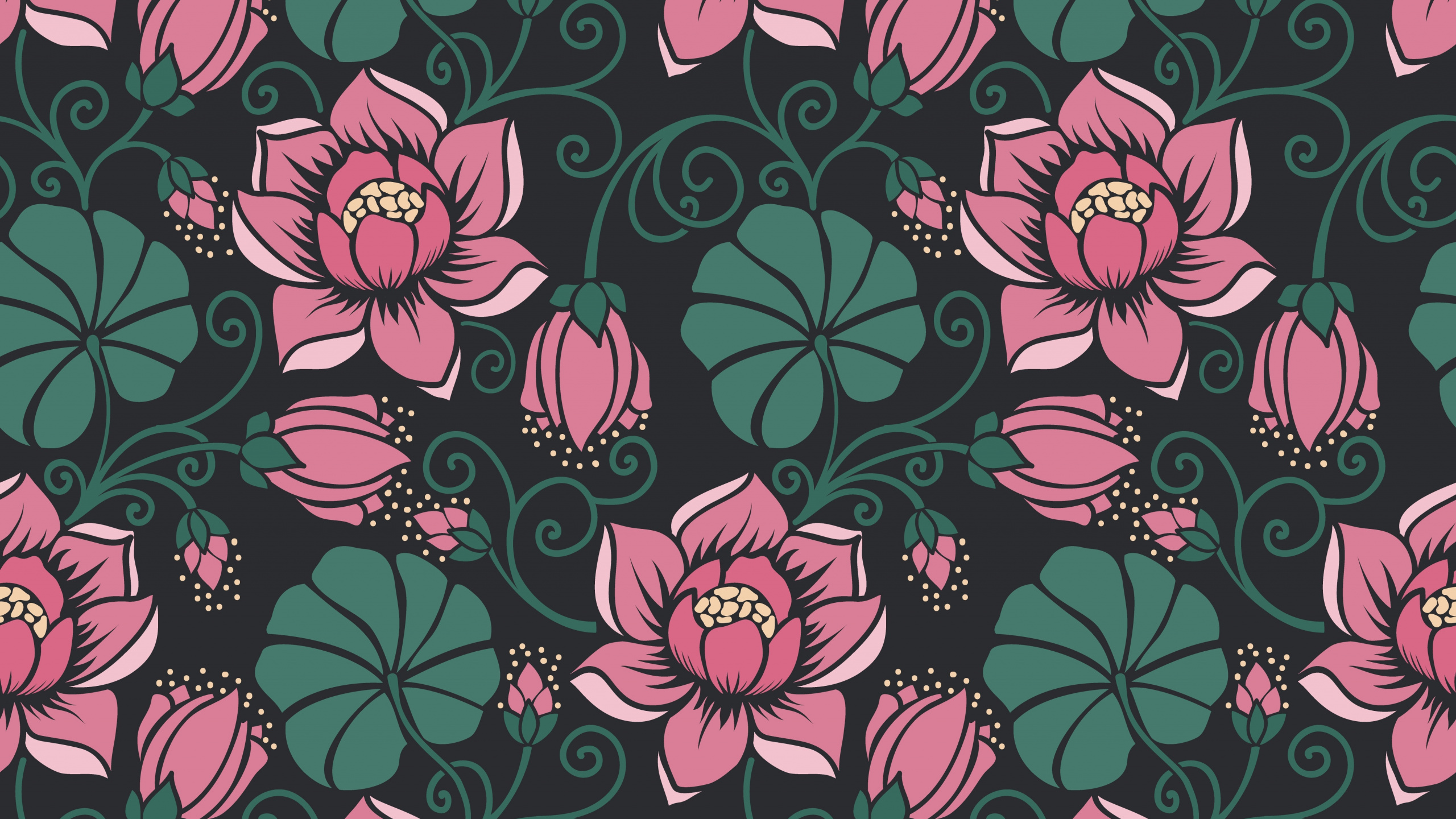Textile Floral Noir et Rose. Wallpaper in 2560x1440 Resolution