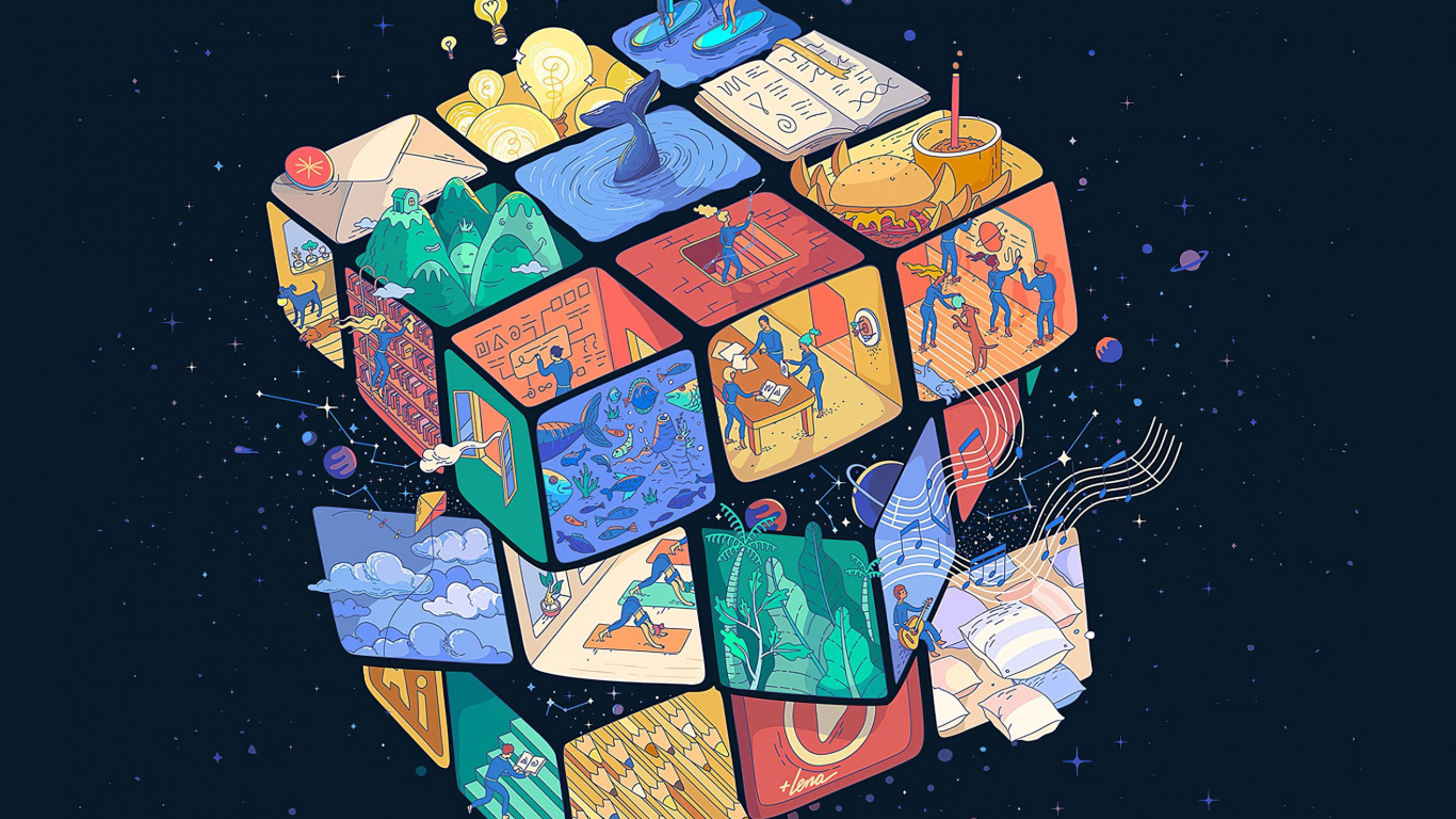 Rubik's Cube, Cube, Geste, Rectangle, Triangle. Wallpaper in 1366x768 Resolution
