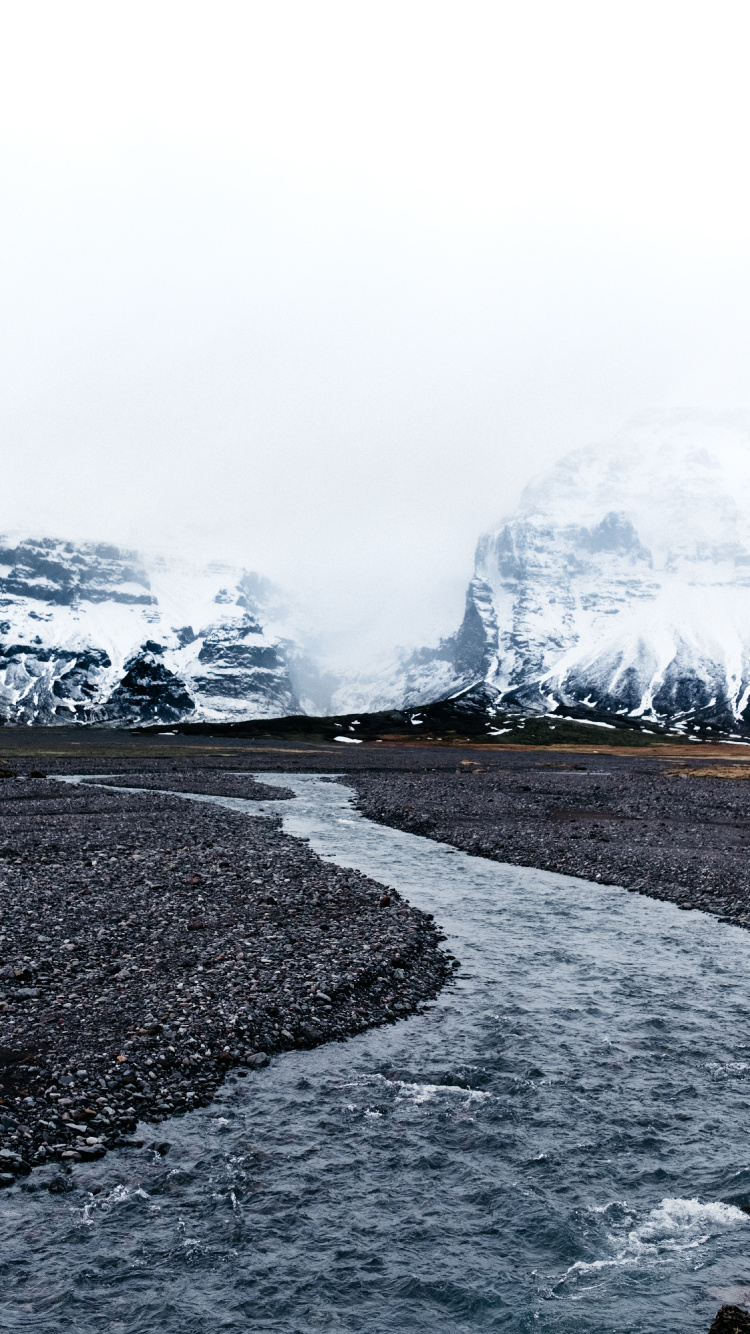 Bergkette, Gletscher, Wasser, Winter, Cloud. Wallpaper in 750x1334 Resolution