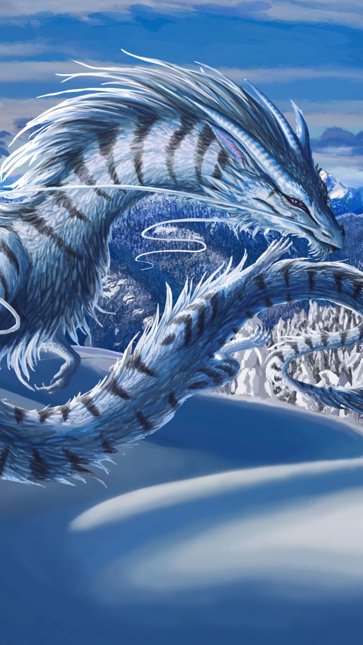 Dragón de Invierno, Dragón, Arte, Invierno, Agua. Wallpaper in 720x1280 Resolution