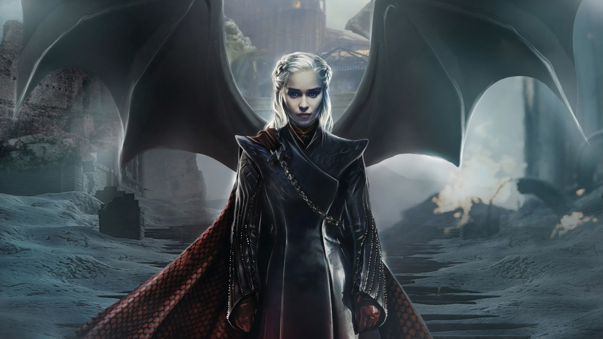 Femme en Robe Noire et Rouge. Wallpaper in 2560x1440 Resolution