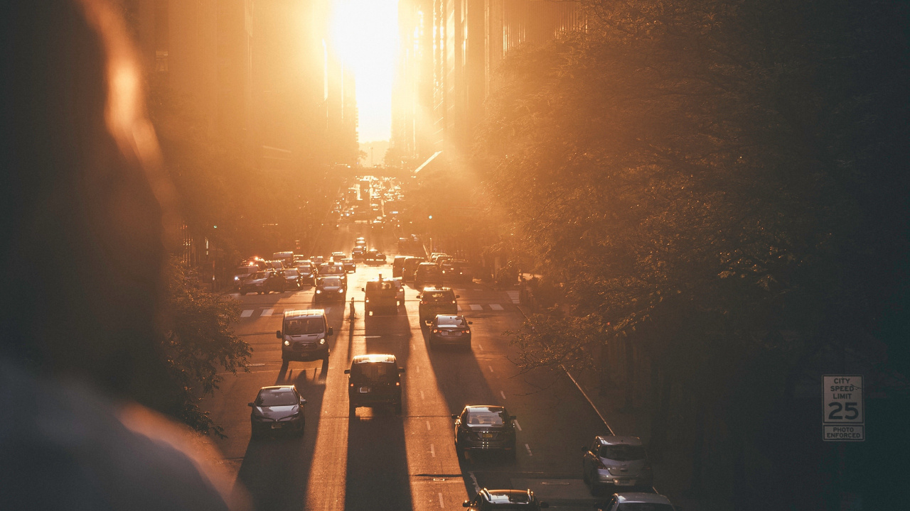 Cars Parked on Parking Lot During Sunset. Wallpaper in 1280x720 Resolution