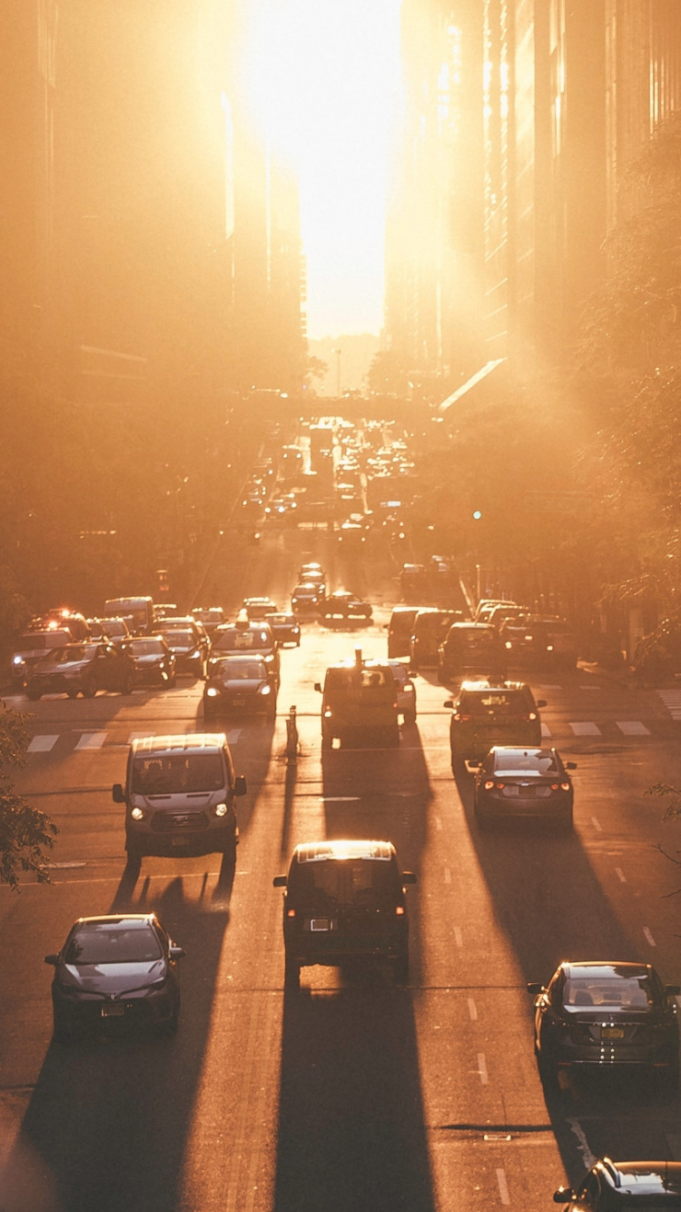 Cars Parked on Parking Lot During Sunset. Wallpaper in 750x1334 Resolution