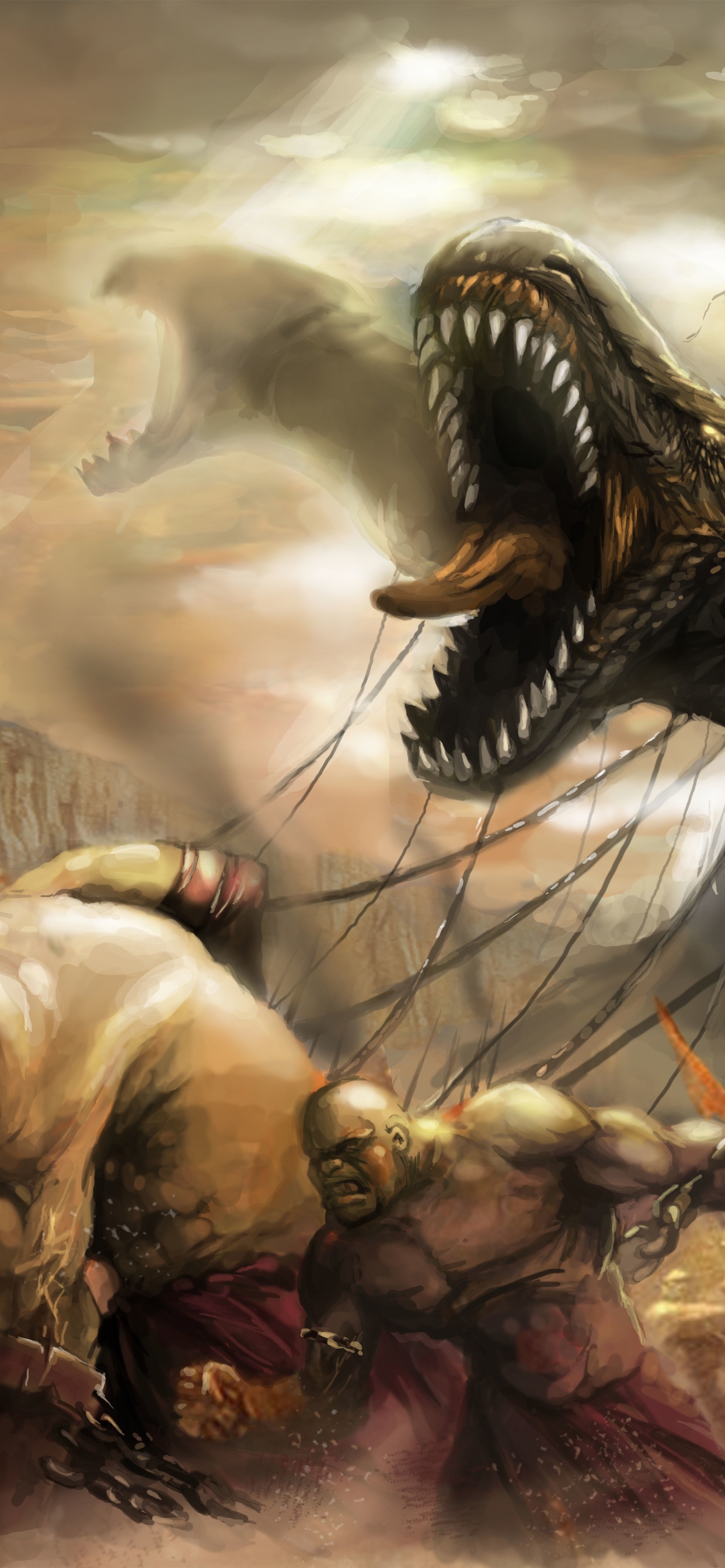 Frau im Braunen Kleid Mit Einem Drachen. Wallpaper in 1242x2688 Resolution